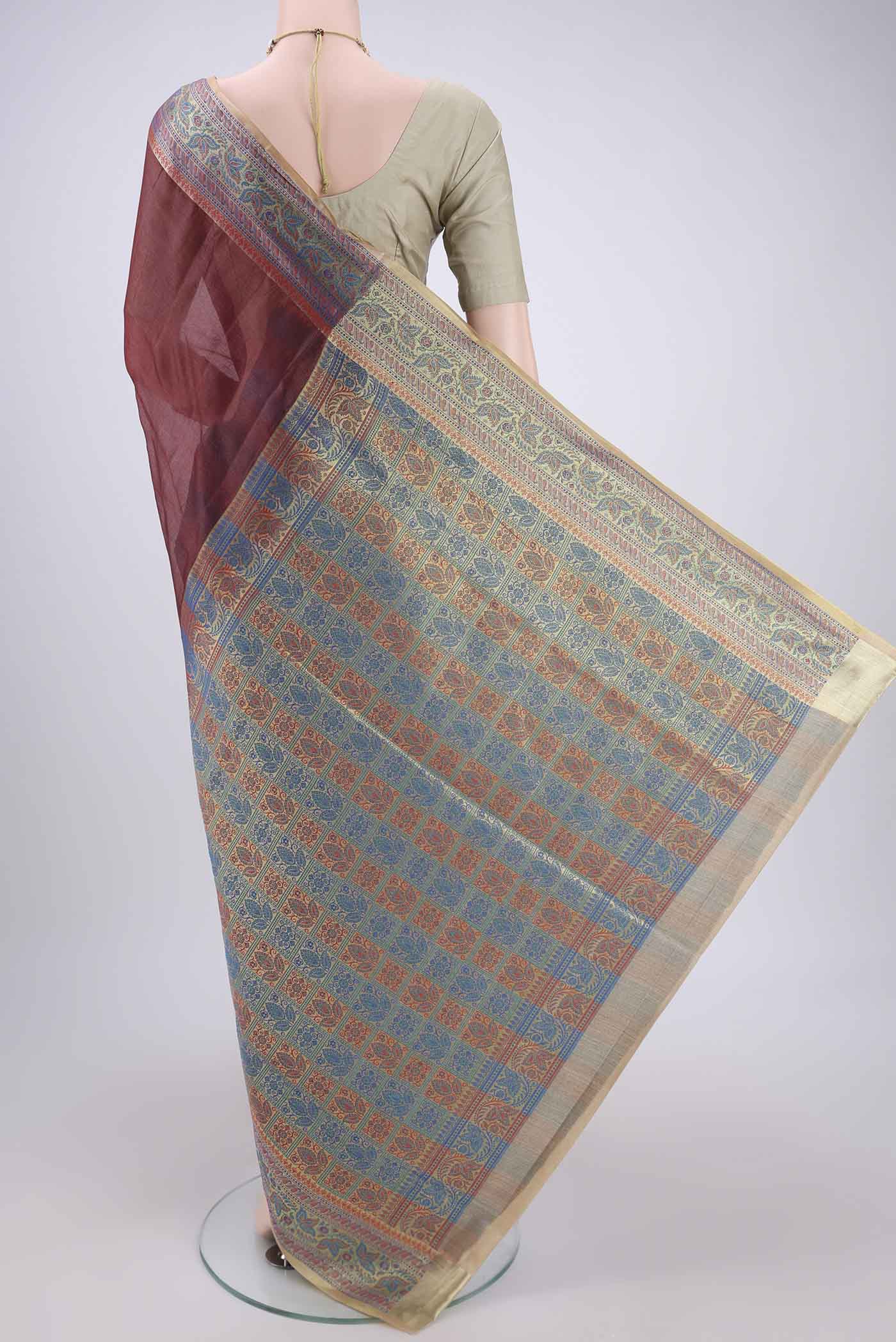 Brown Banarasi Tussar Silk Saree - Image 3