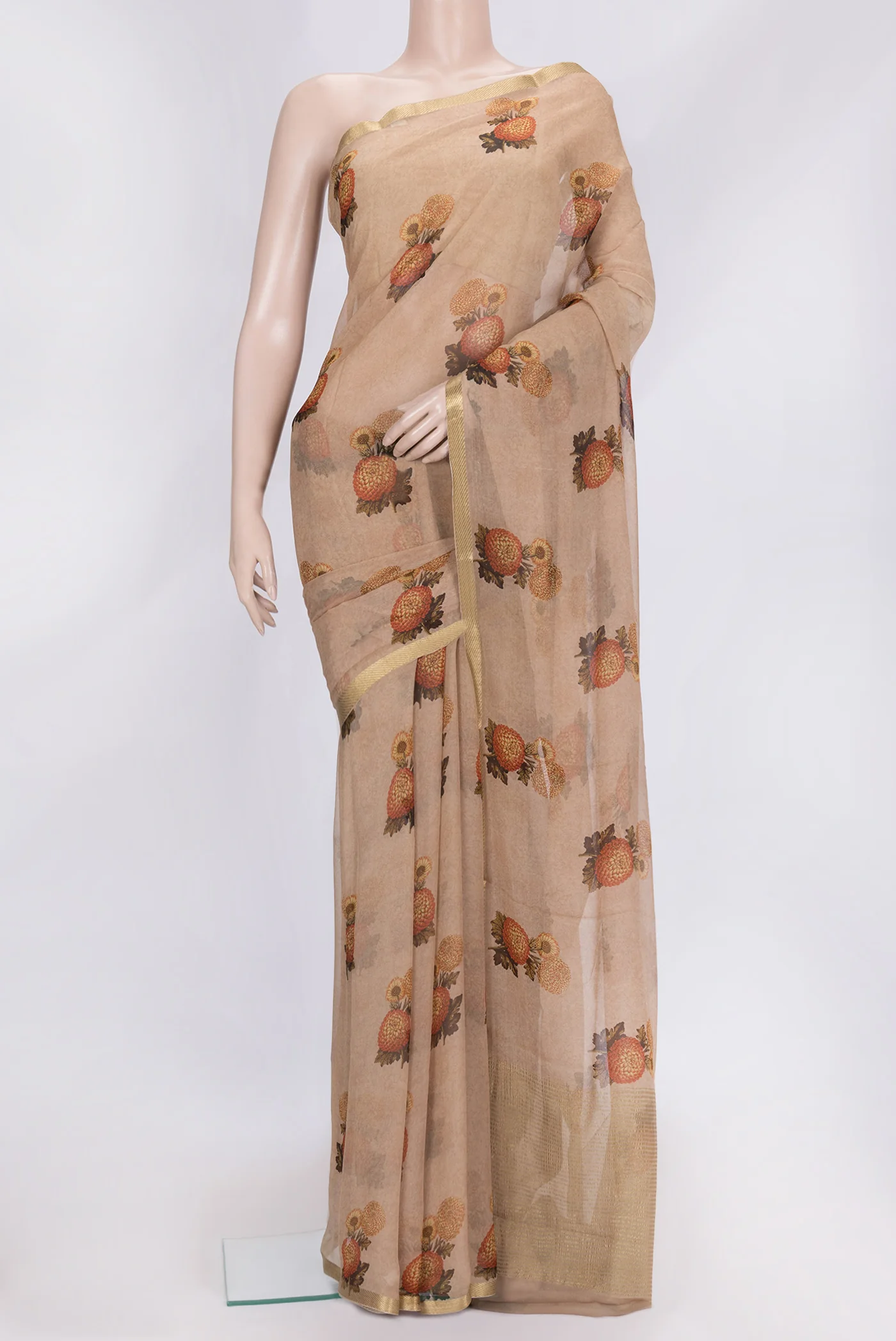 Beige Mysore Chiffon Saree