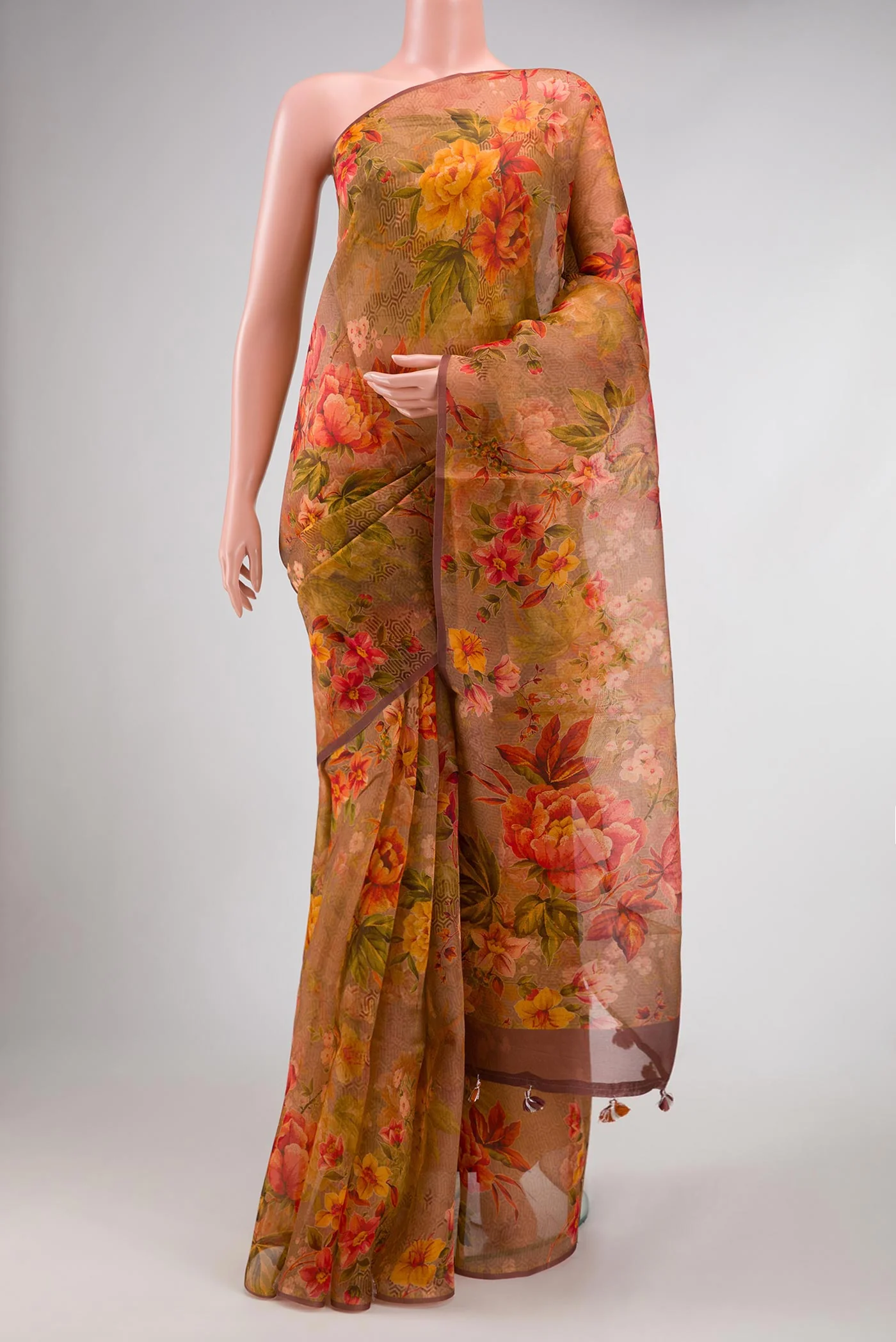 Brown Organza Silk Saree