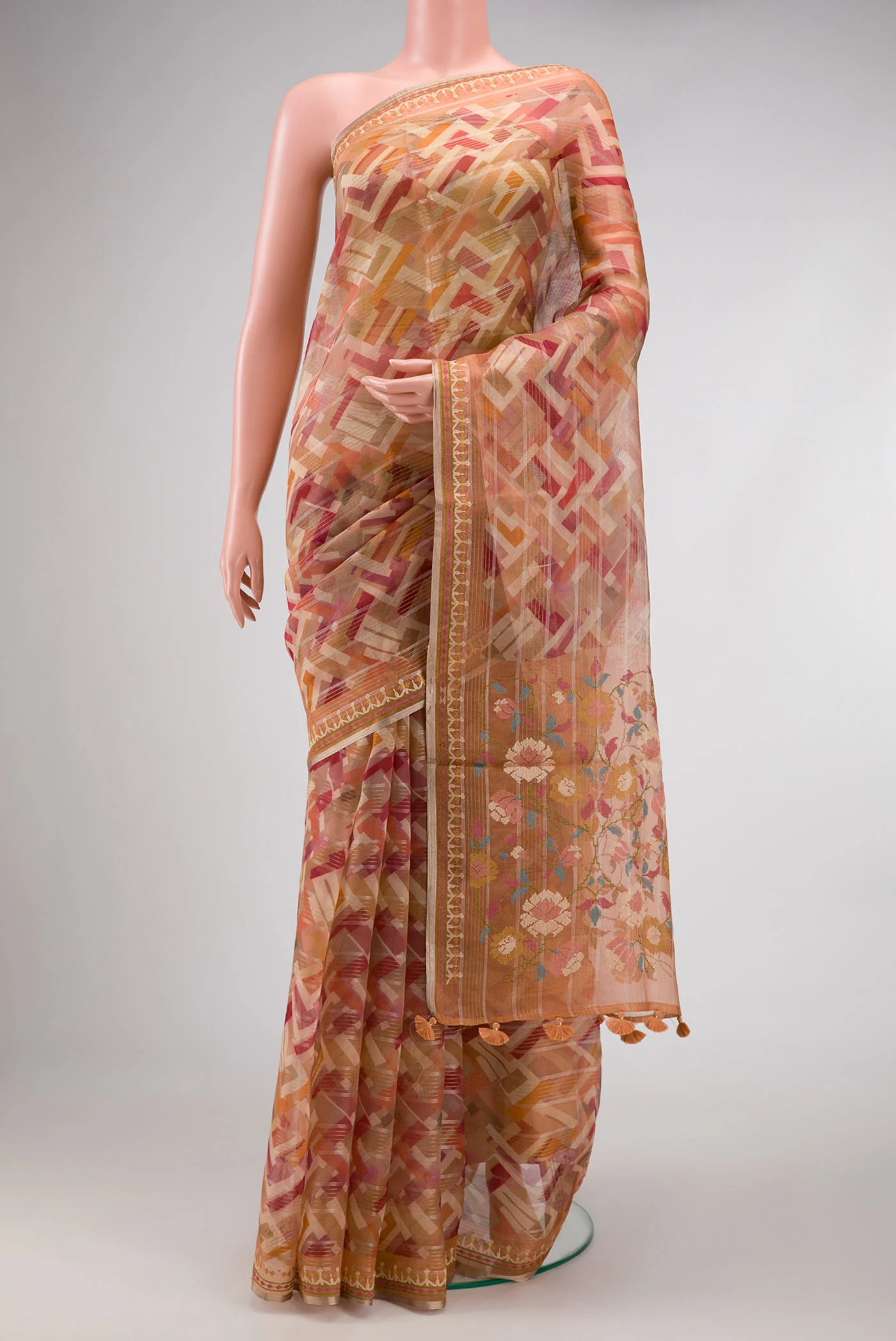 Peach Organza Silk Saree
