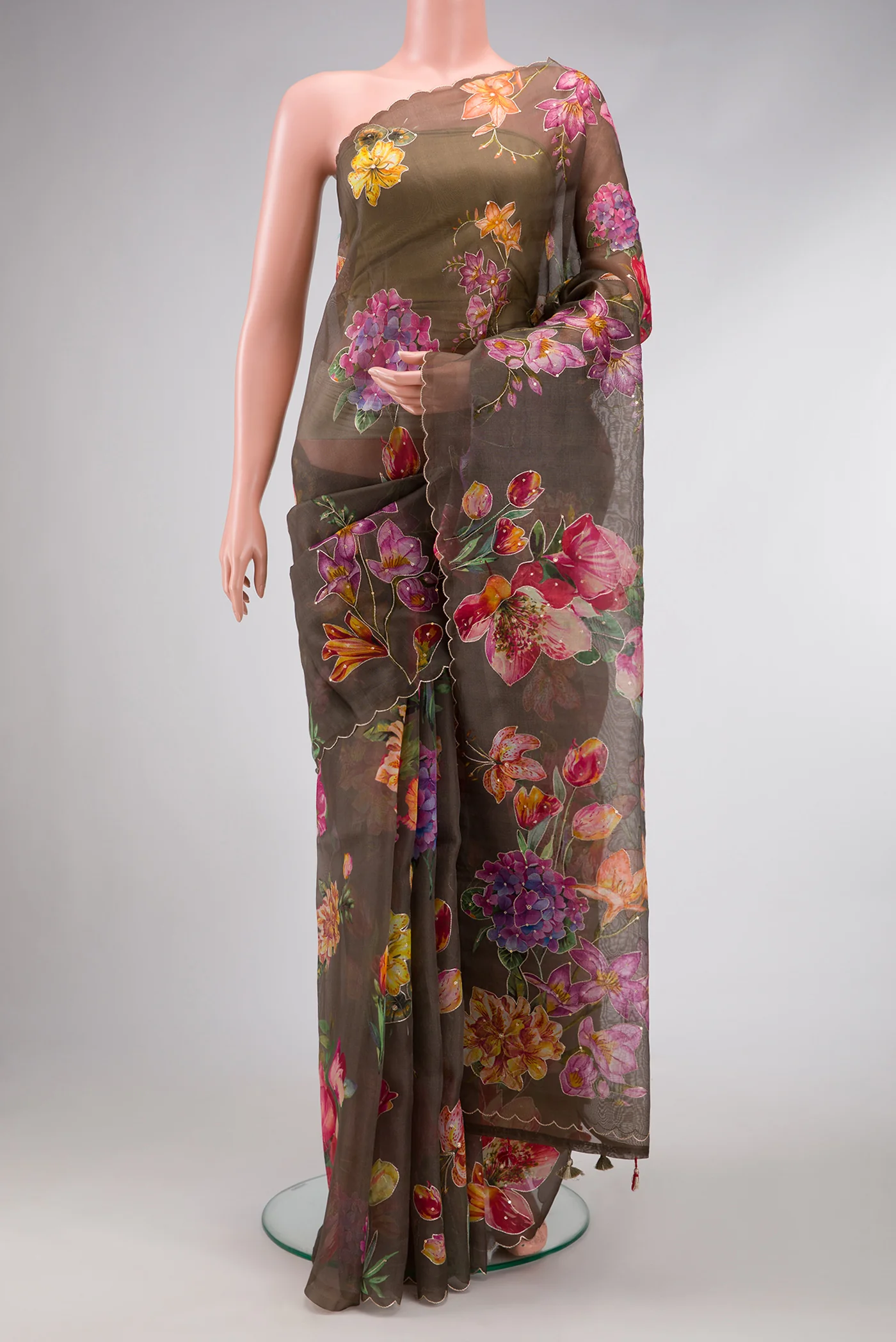 Brown Organza Silk Saree