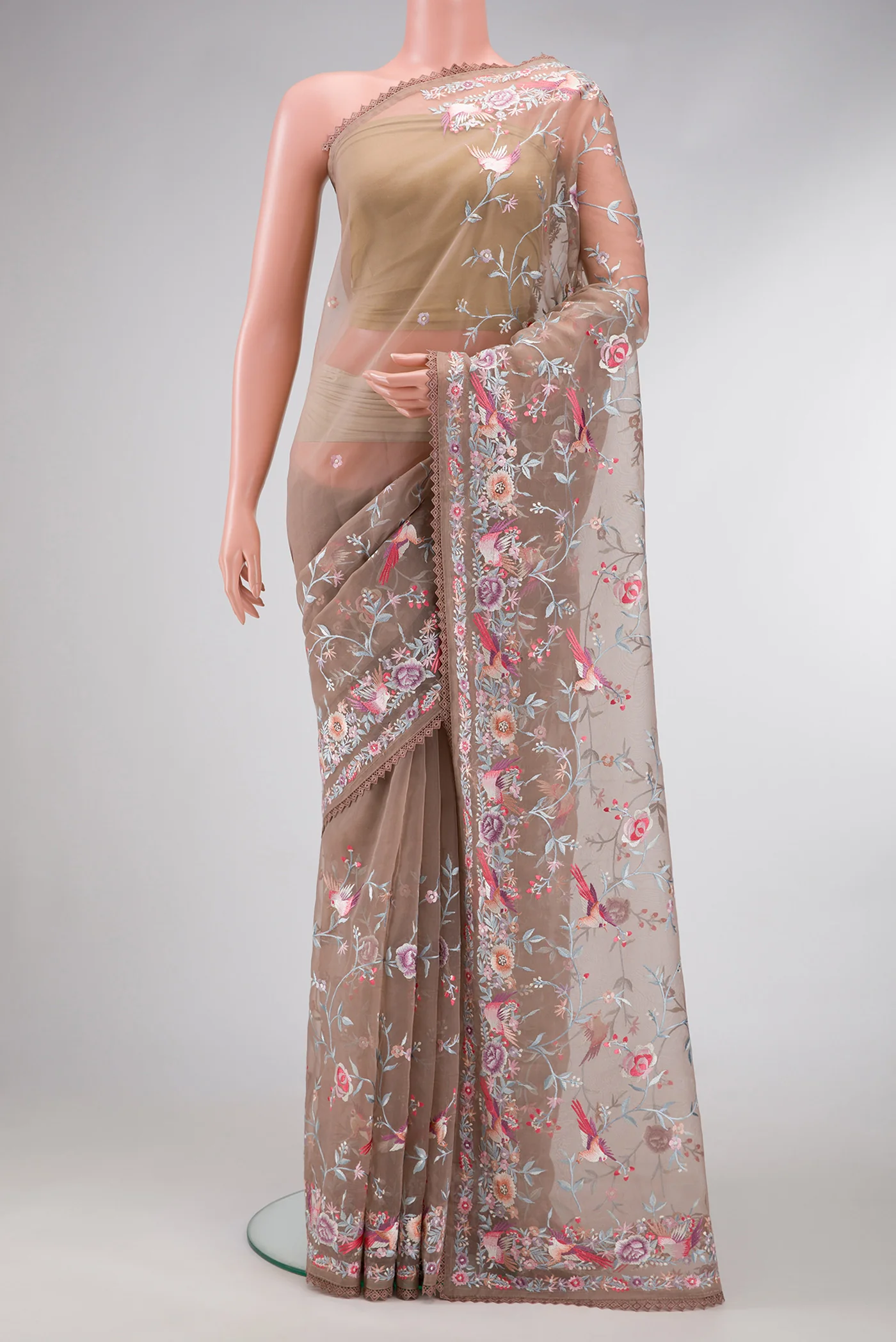 Brown Organza Silk Saree - Image 2