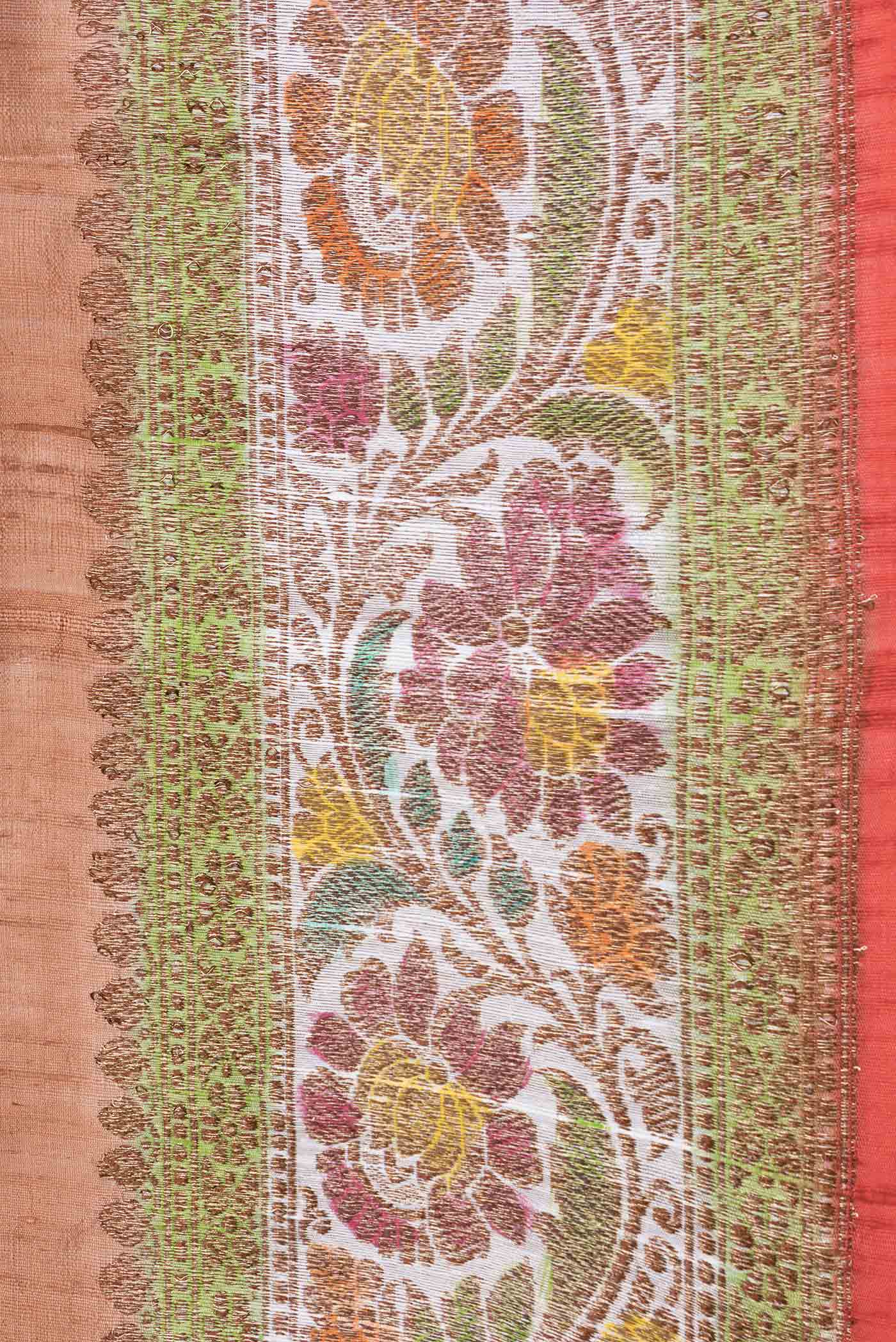 Brown Banarasi Tussar Silk Saree - Image 3