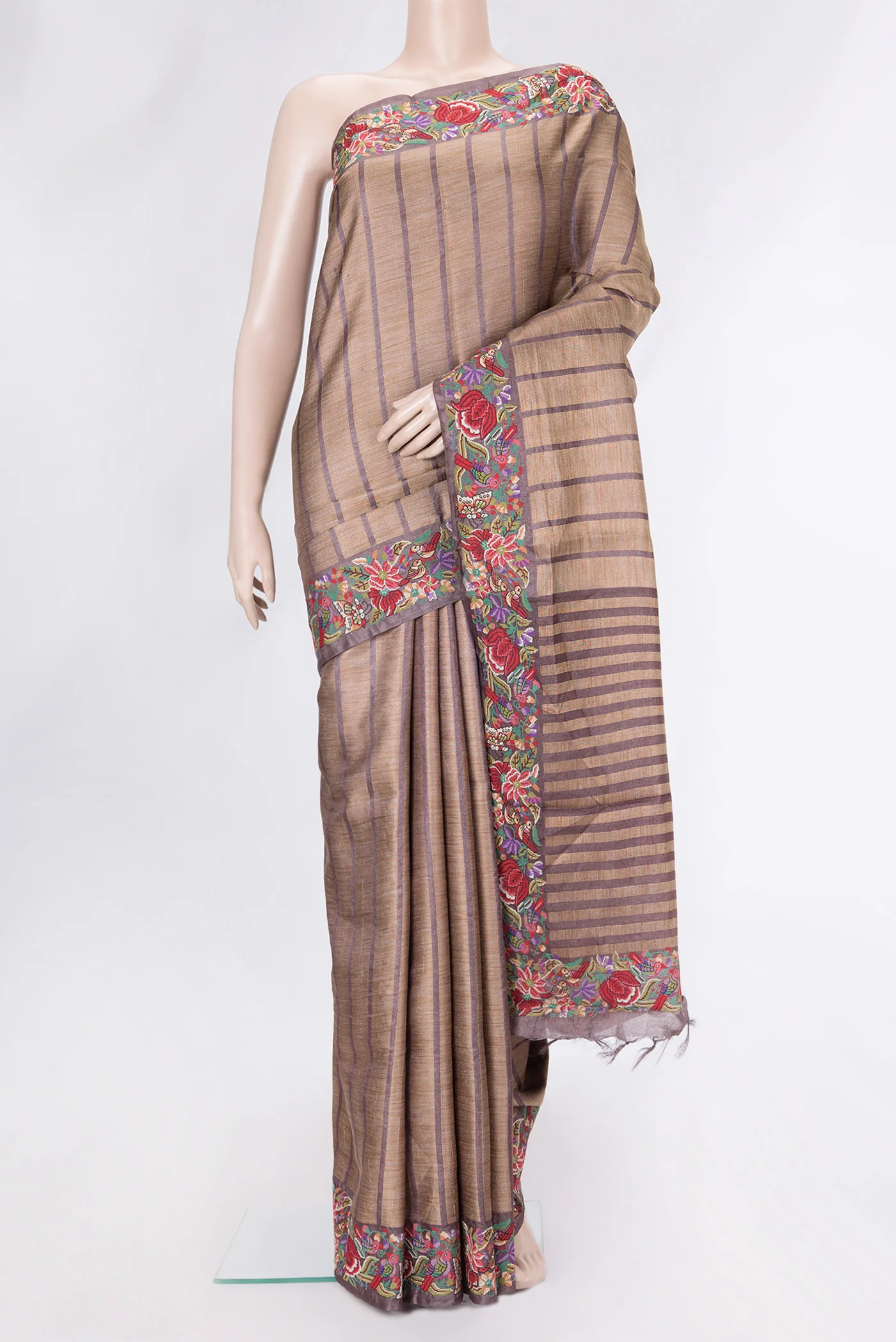 Brown Dual Tone Tussar Silk Saree