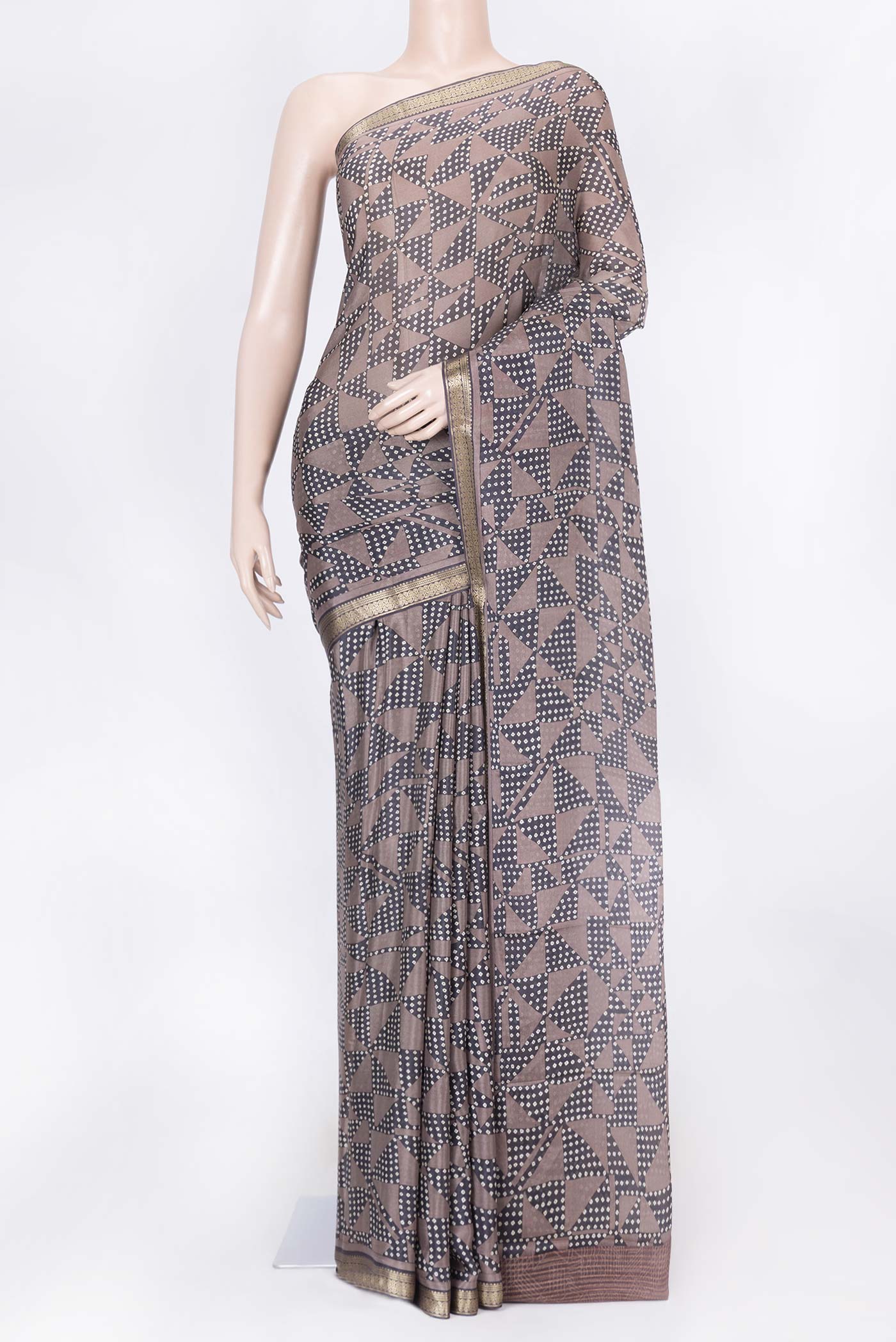 Brown Mysore Crepe Saree
