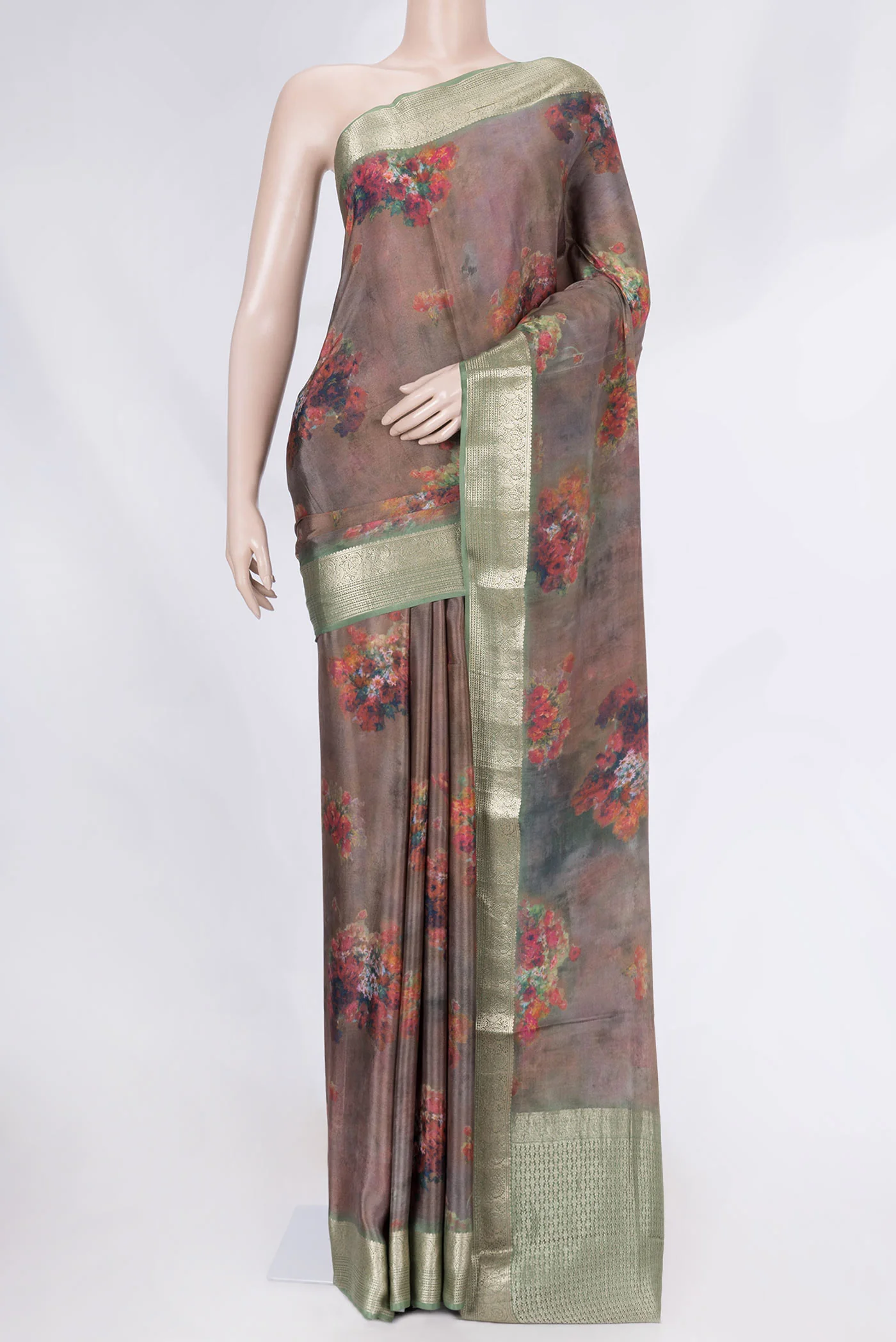 Brown Mysore Crepe Saree