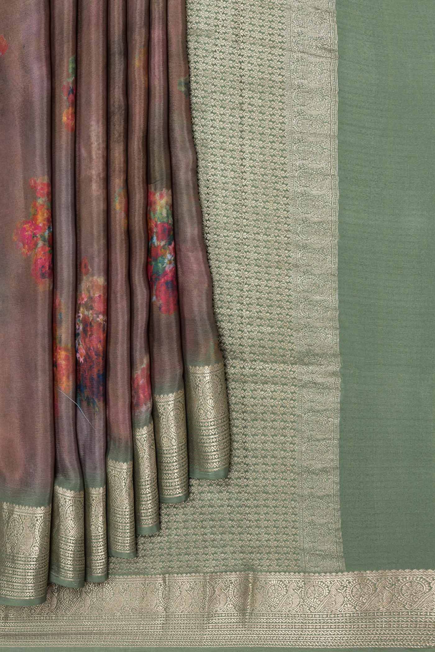 Brown Mysore Crepe Saree - Image 4