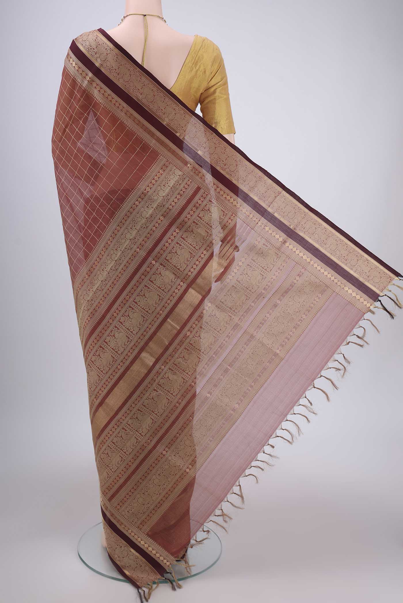 Brown Kanchi Cotton Saree - Image 3