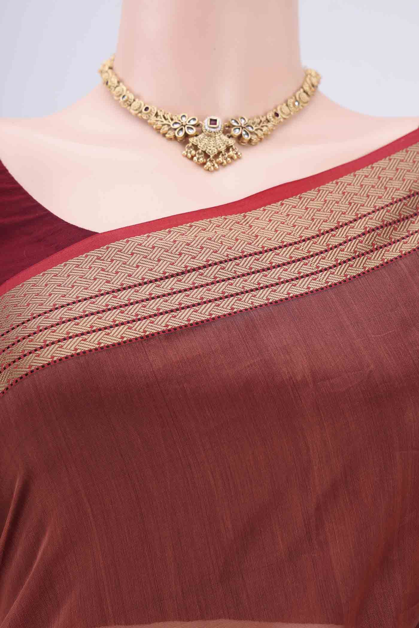 Brown Maheshwari Silk Cotton Saree - Image 2