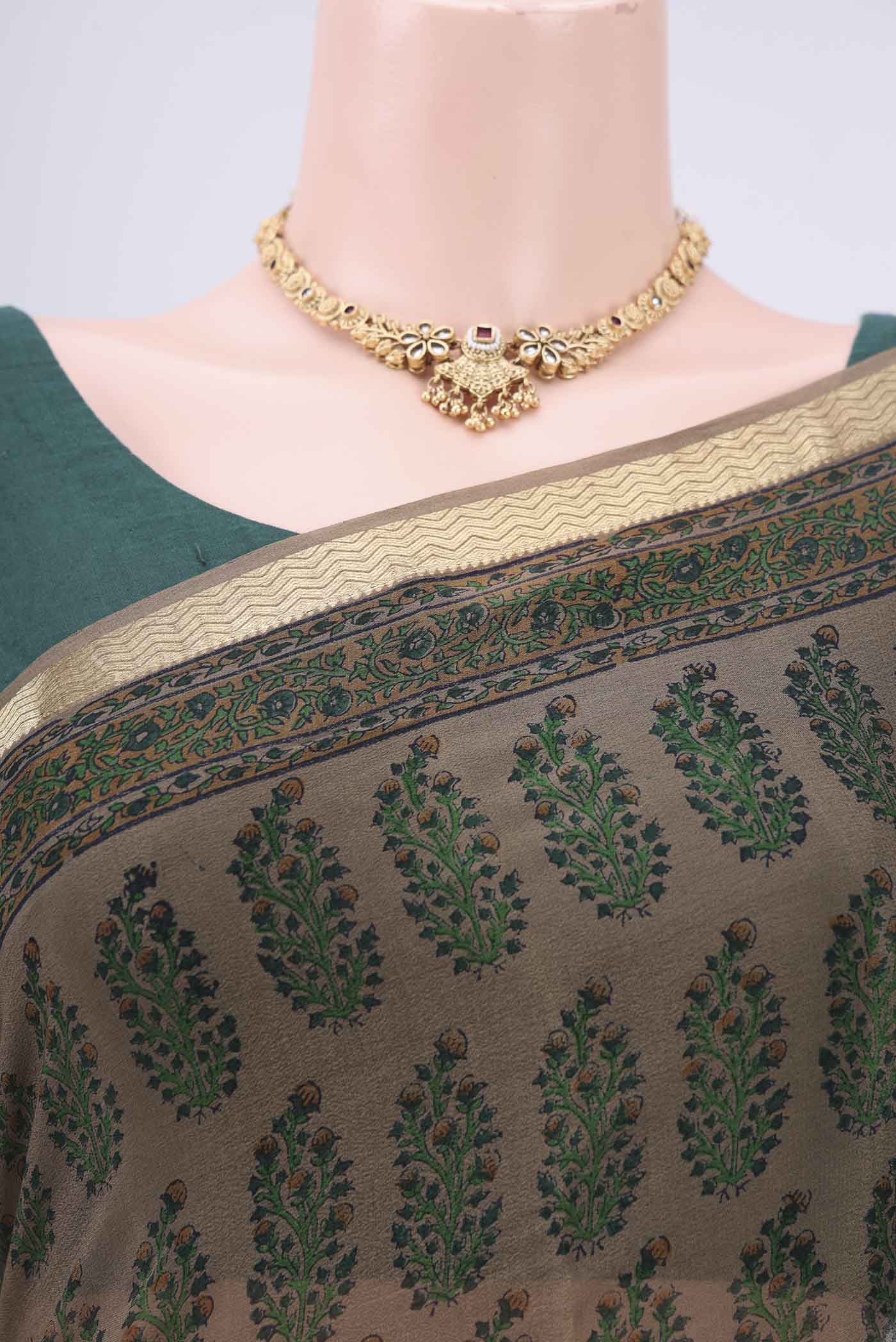 Brown Mysore Crepe Saree - Image 2