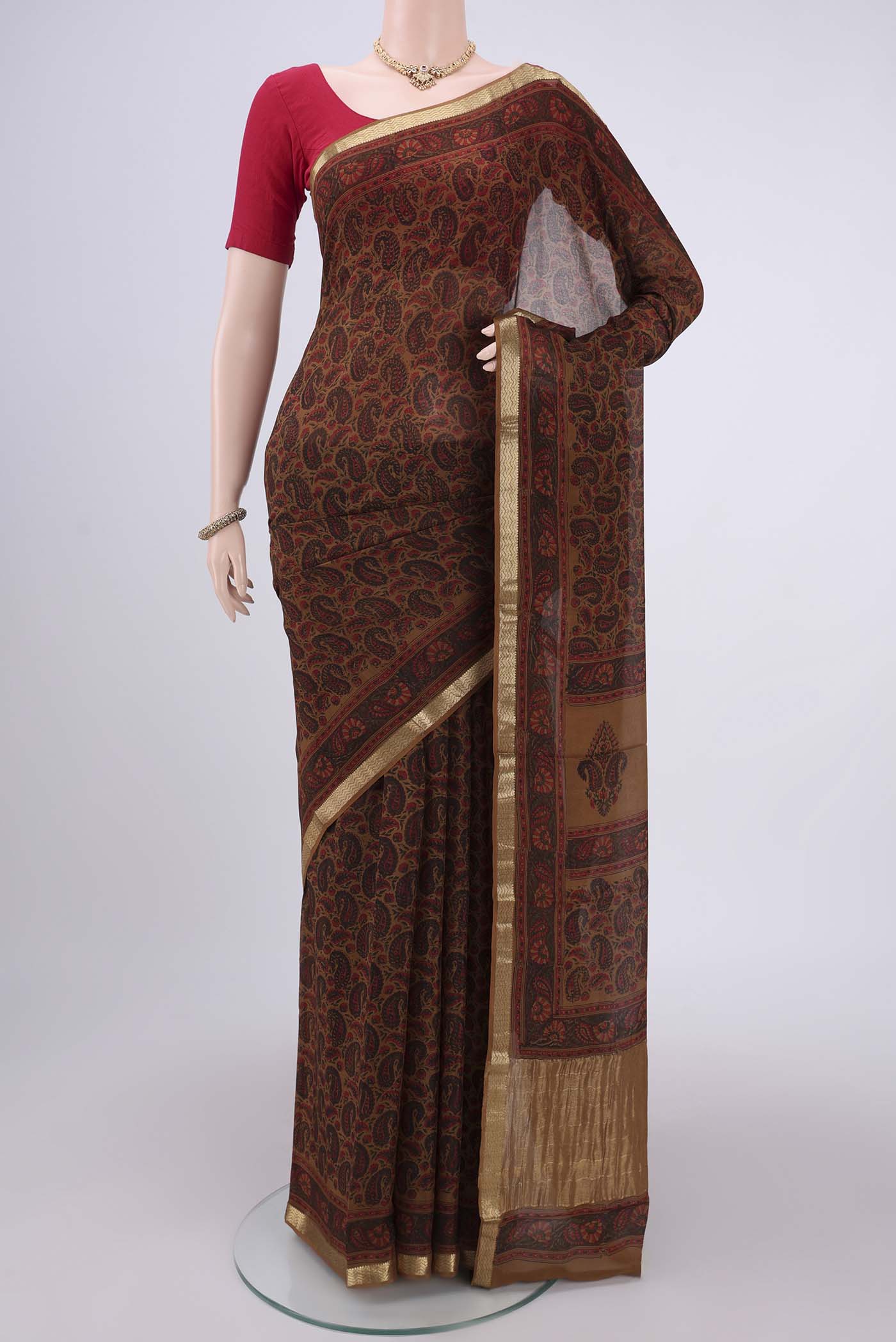 Brown Mysore Crepe Saree