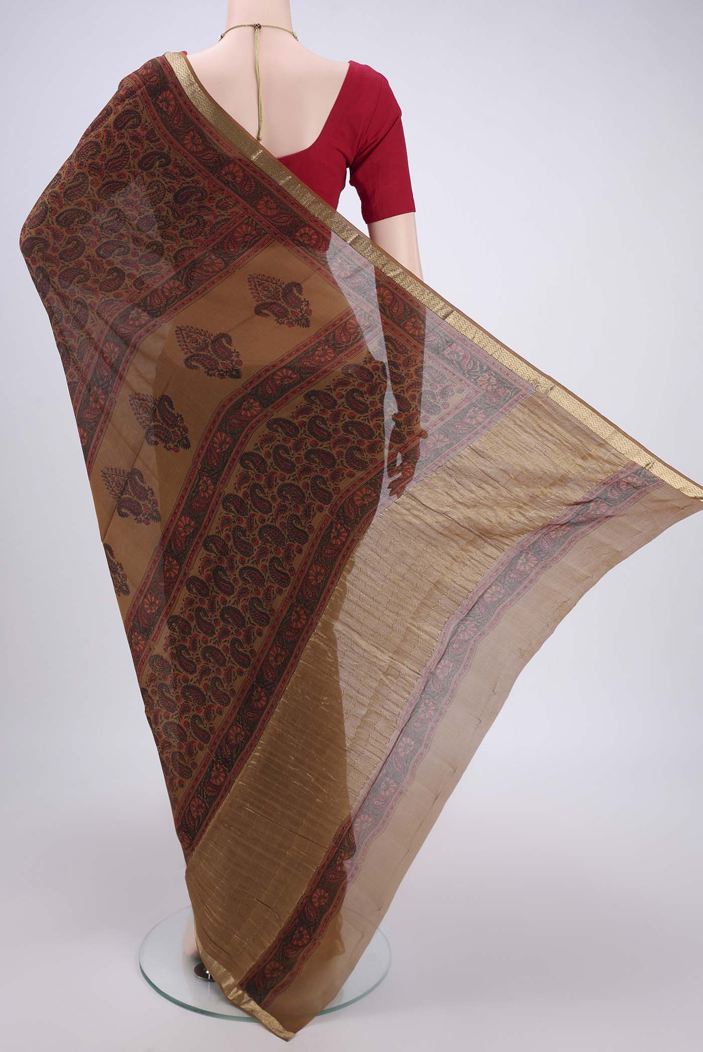 Brown Mysore Crepe Saree - Image 3