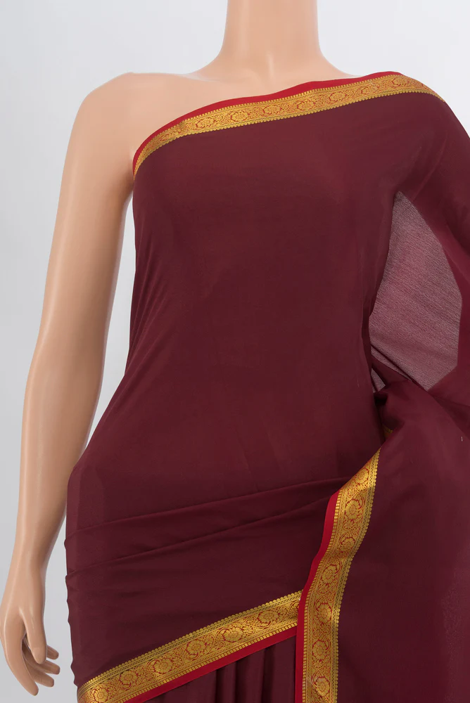 Coffee Brown Mysore Crepe Saree - Image 2
