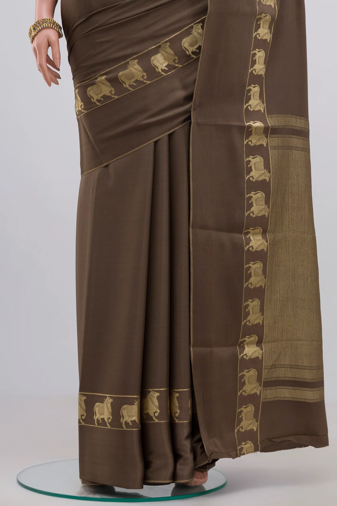 Brown Mysore Crepe Saree - Image 3