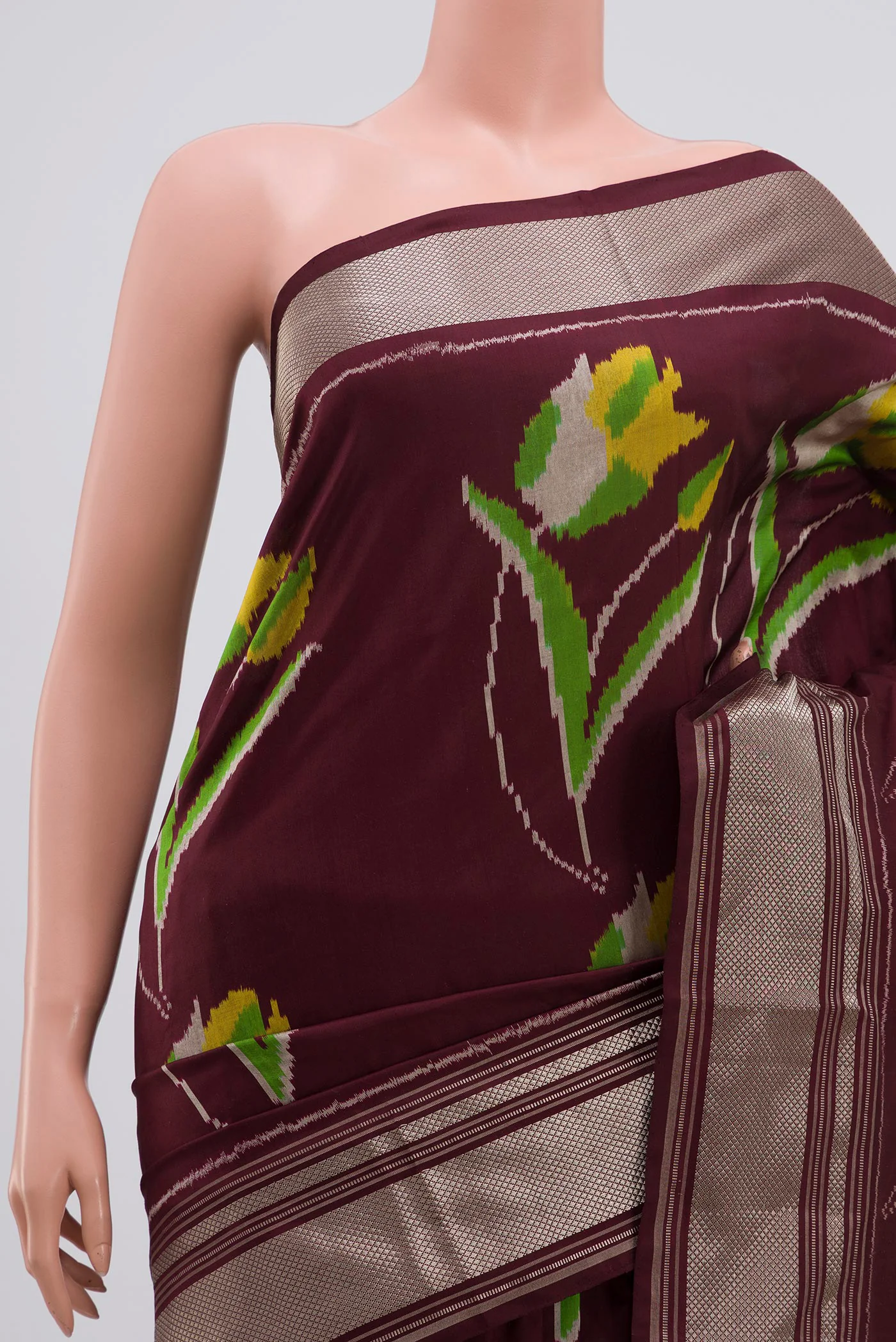 Coffee Brown Pochampally Silk Saree - Image 2