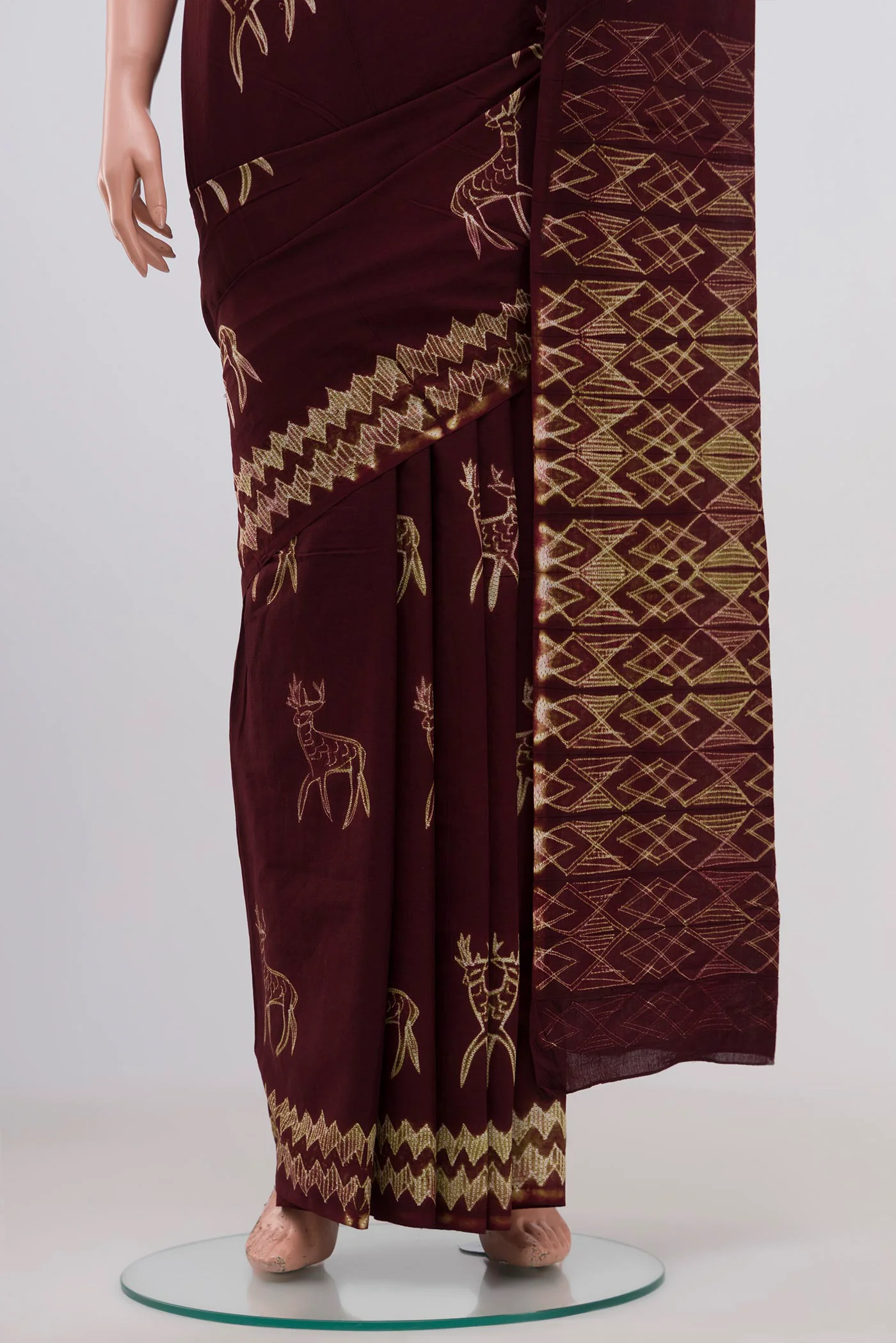 Coffee Brown Printed Cotton Saree - Image 3