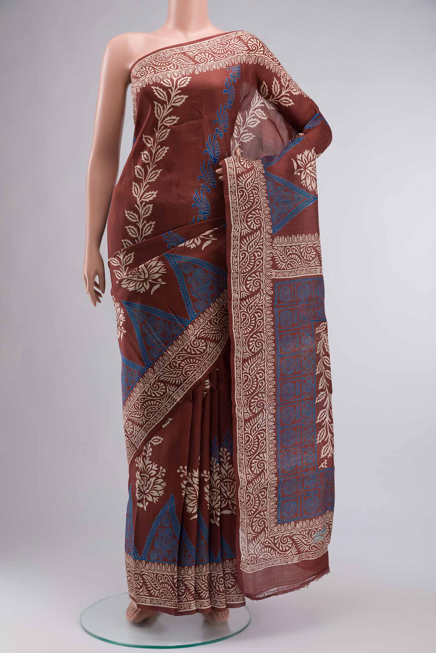 Brown Printed Silk Saree