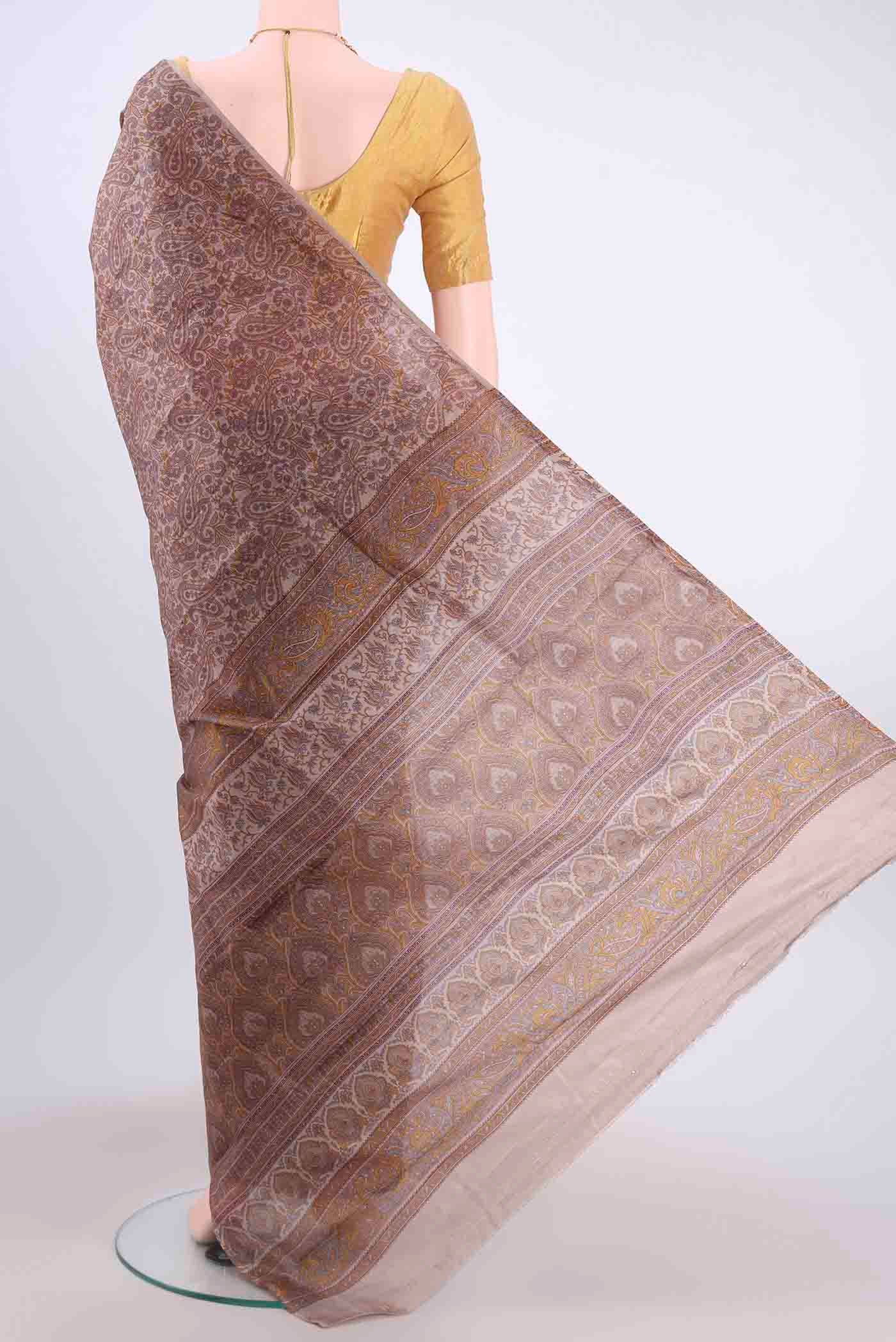 Brown Printed Silk Saree - Image 3