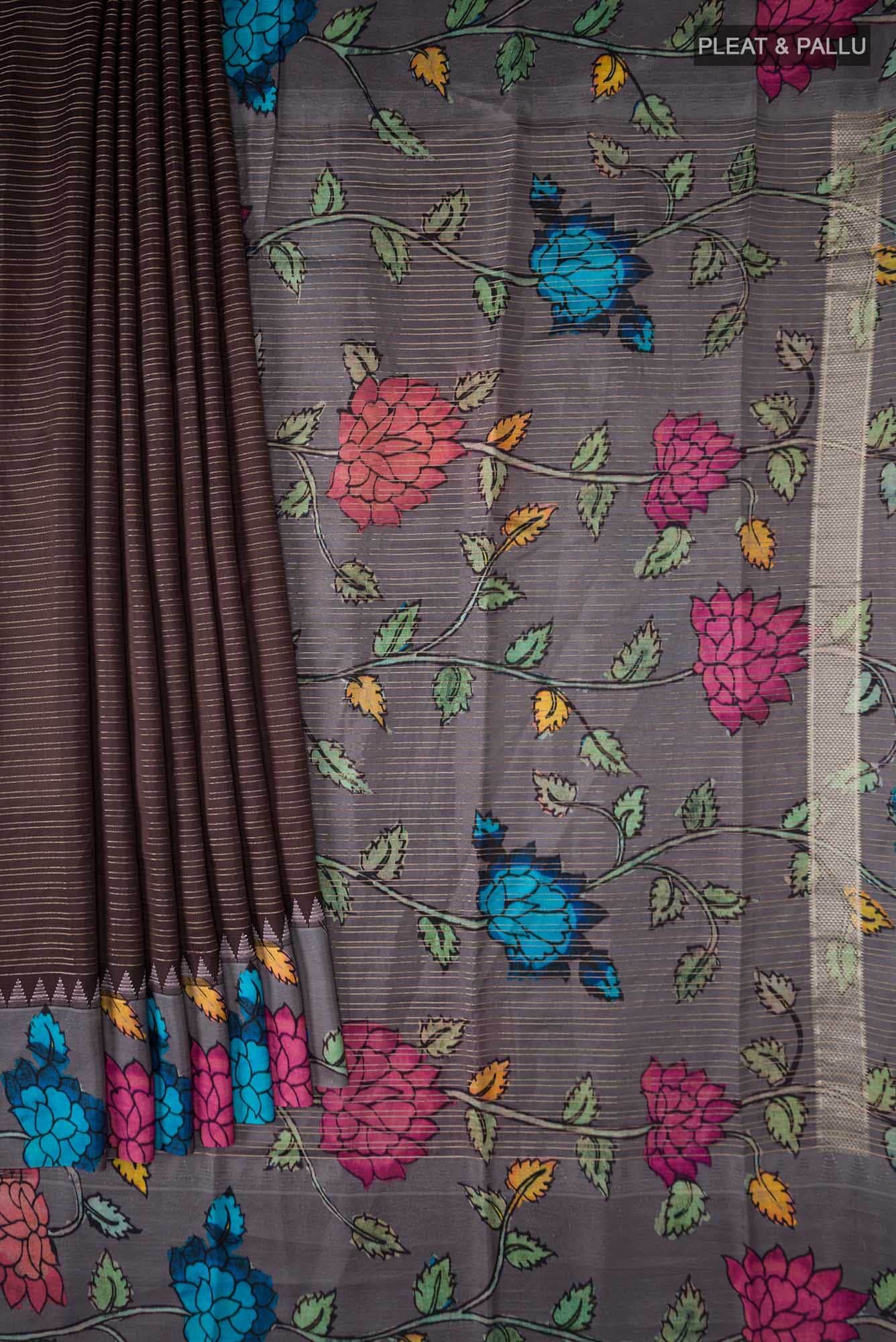 Brown Printed Silk Saree - Image 2