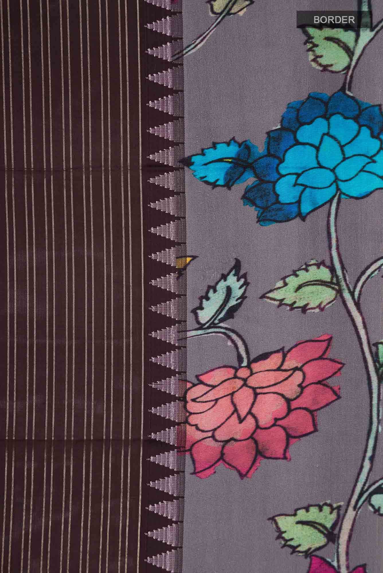 Brown Printed Silk Saree - Image 5