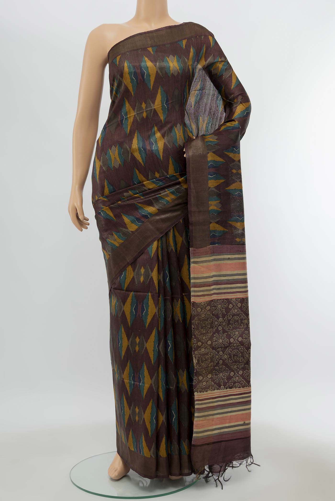 Brown Tussar Silk Saree