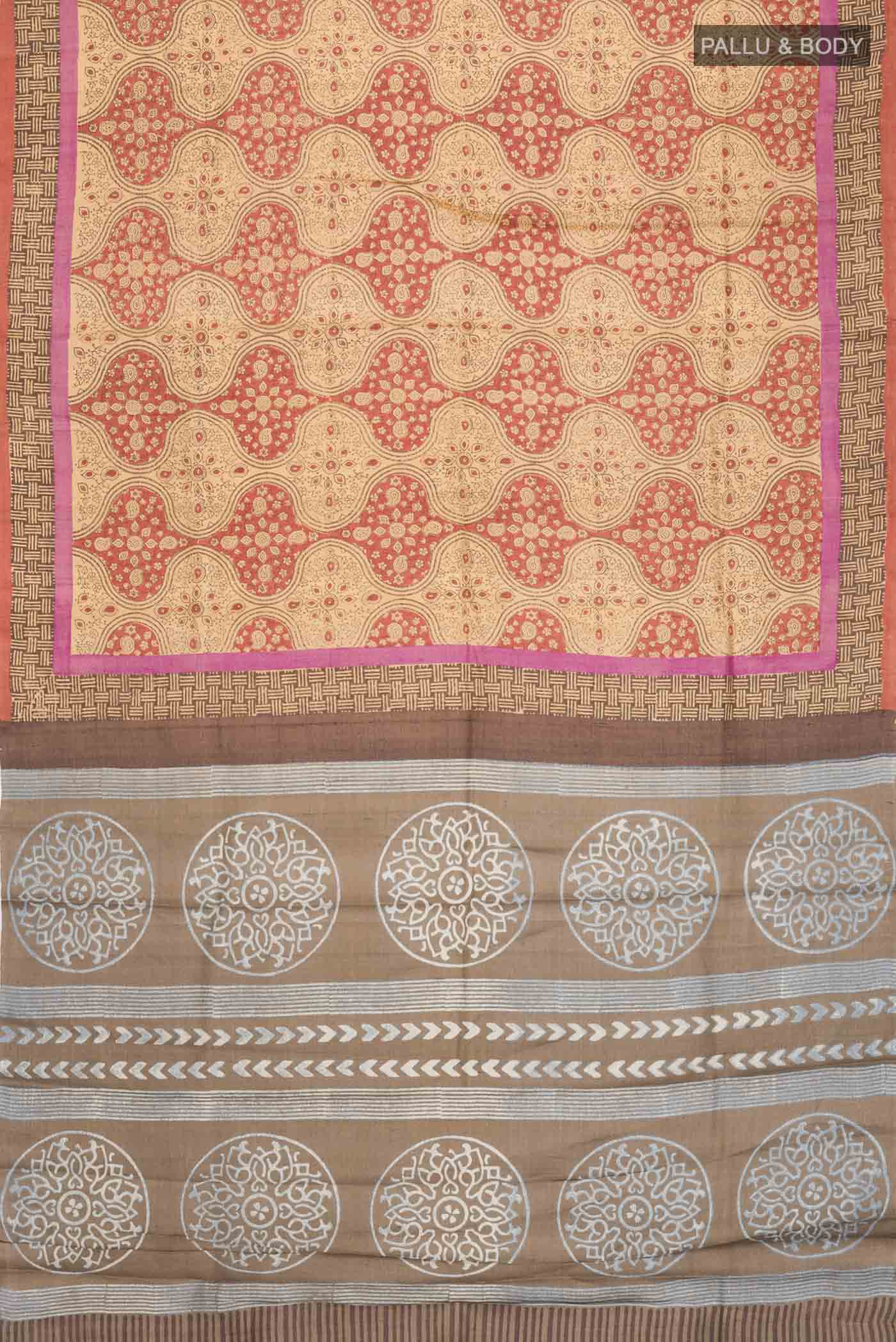 Brown Tussar Silk Saree - Image 5