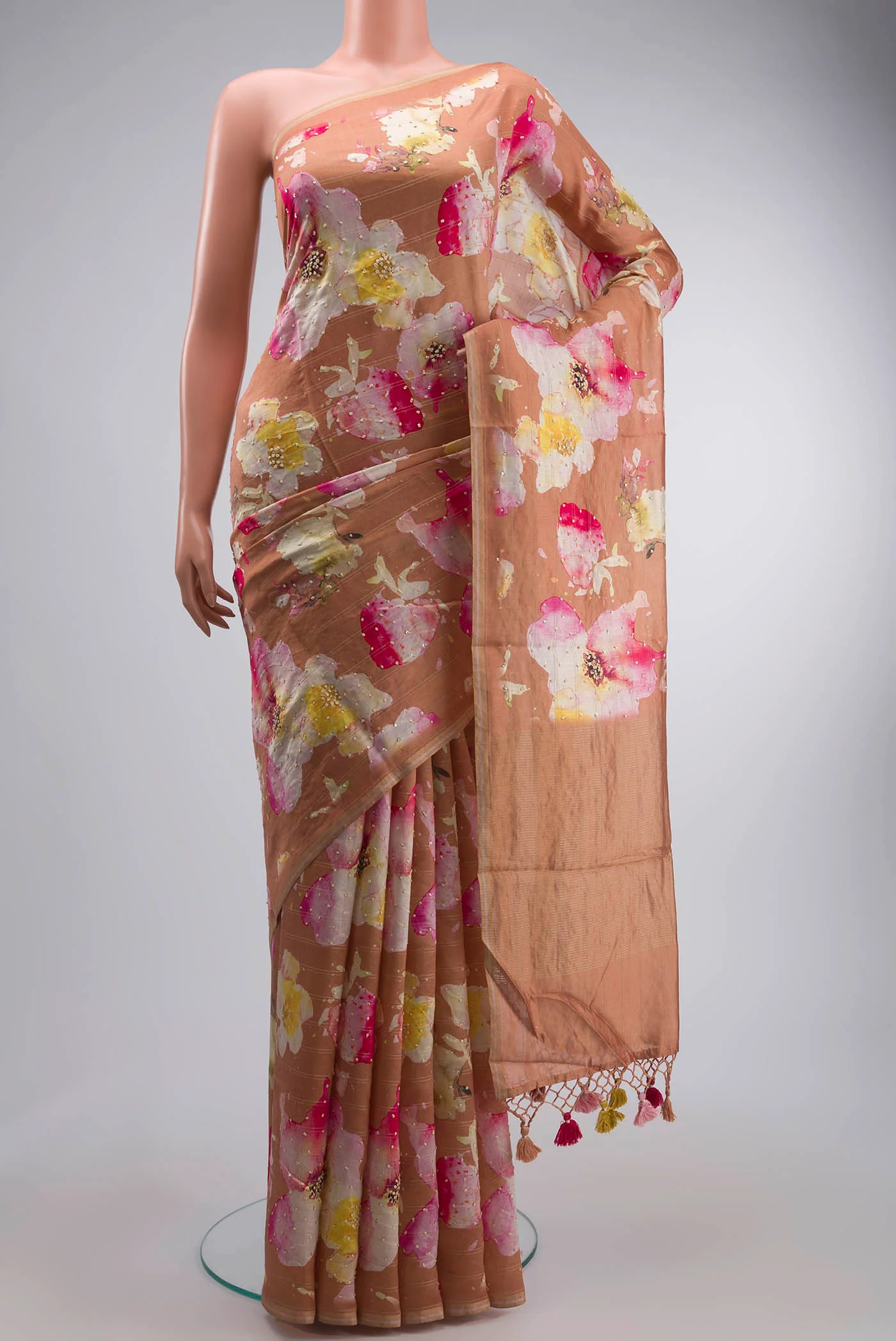 Brown Tussar Silk Saree