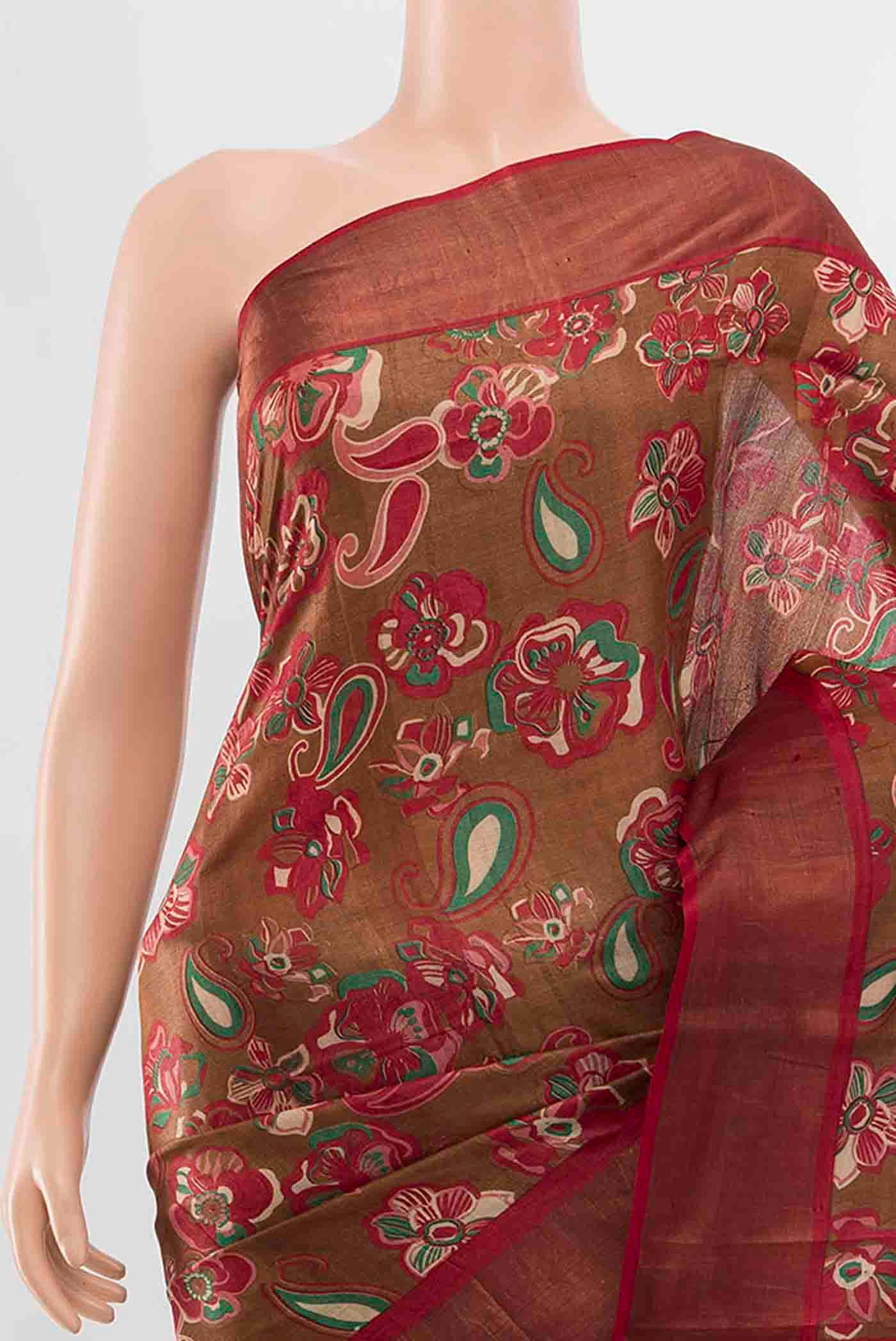 Brown Tussar Silk Saree - Image 2