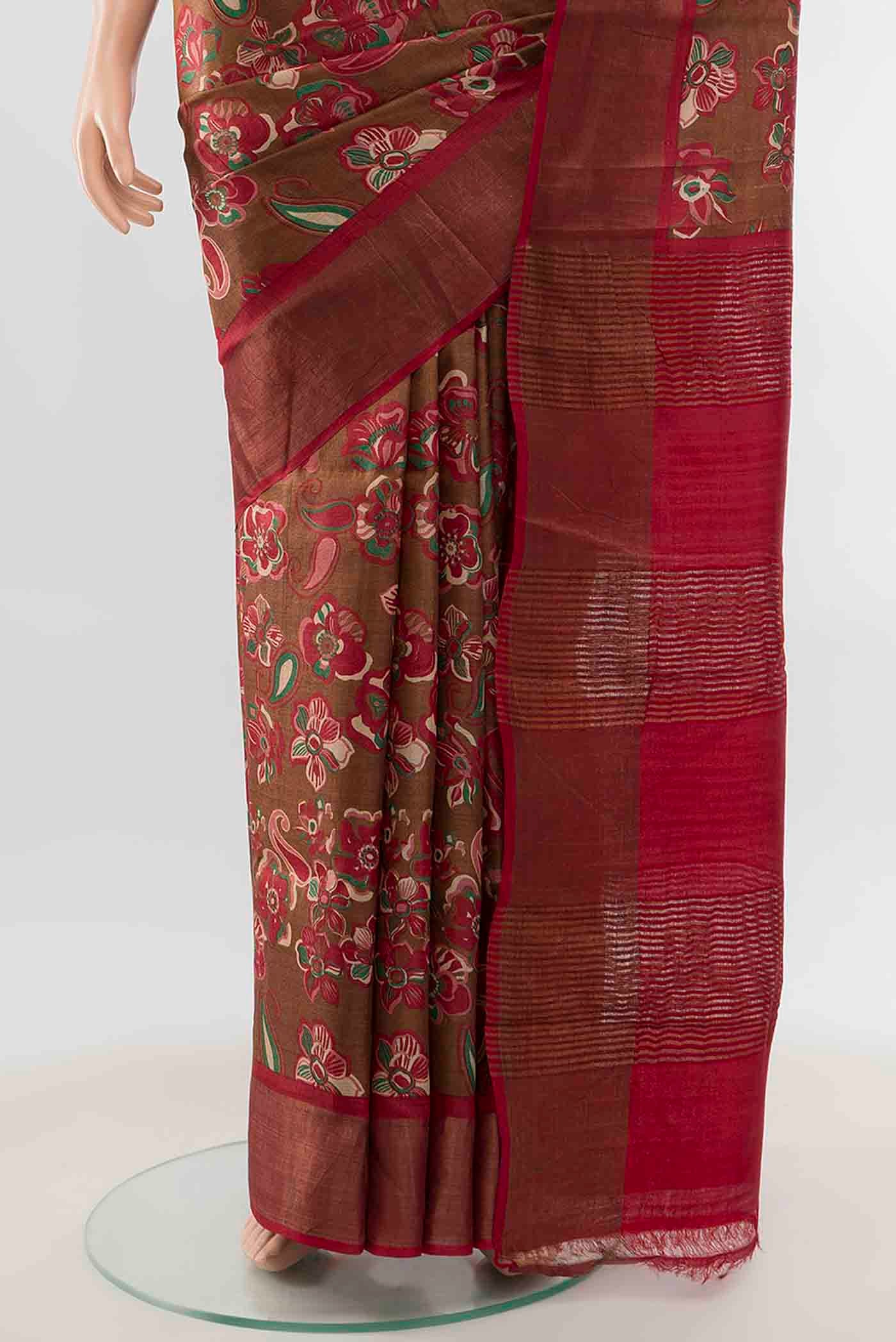 Brown Tussar Silk Saree - Image 3