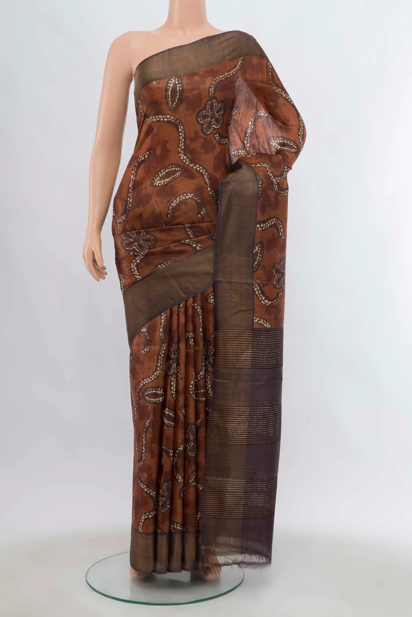 Brown Tussar Silk Saree