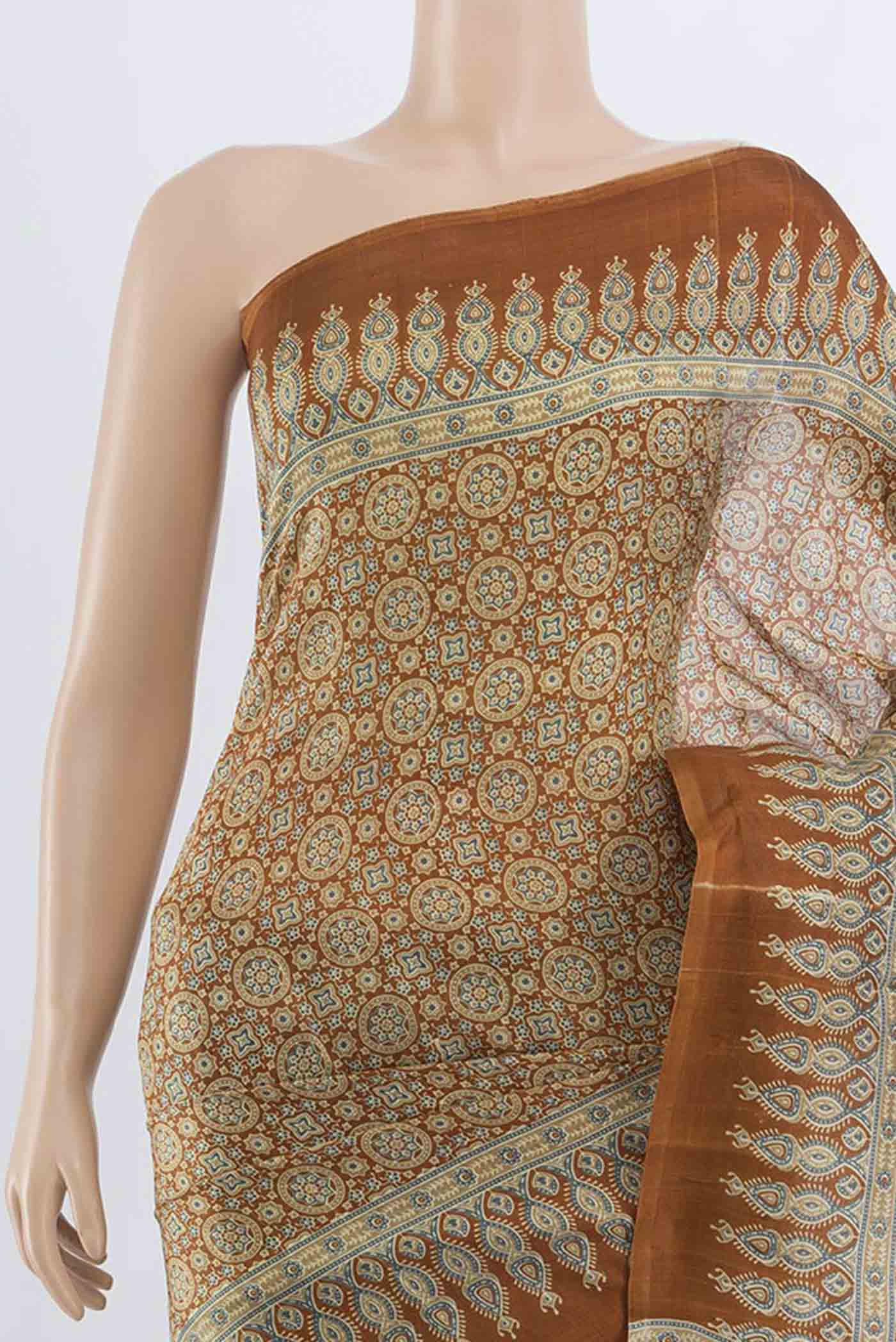 Brown Printed Silk Saree - Image 2