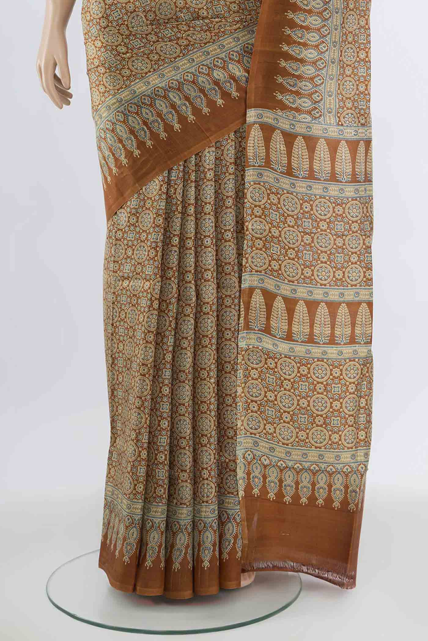 Brown Printed Silk Saree - Image 3