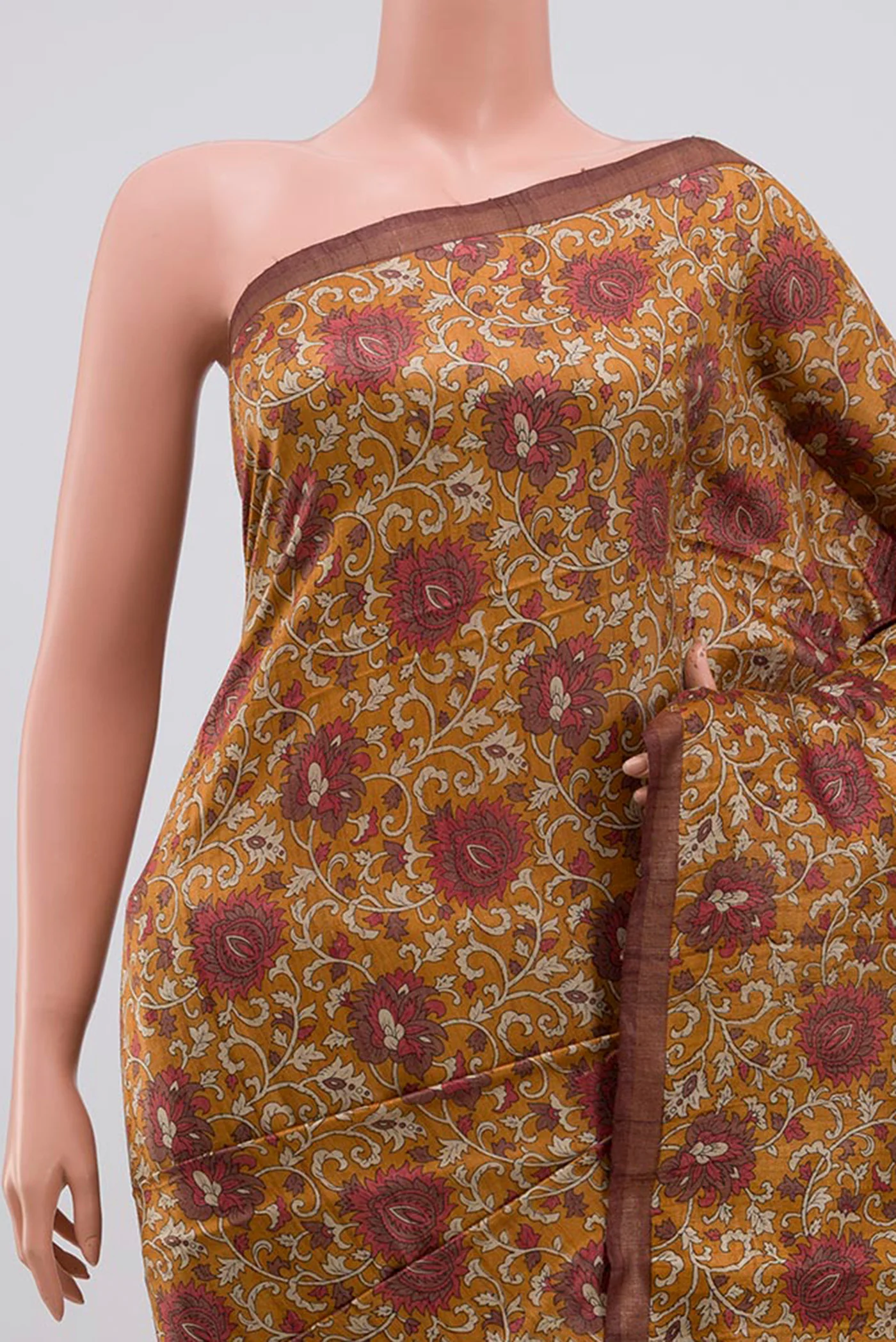 Mustard Tussar Silk Saree - Image 2