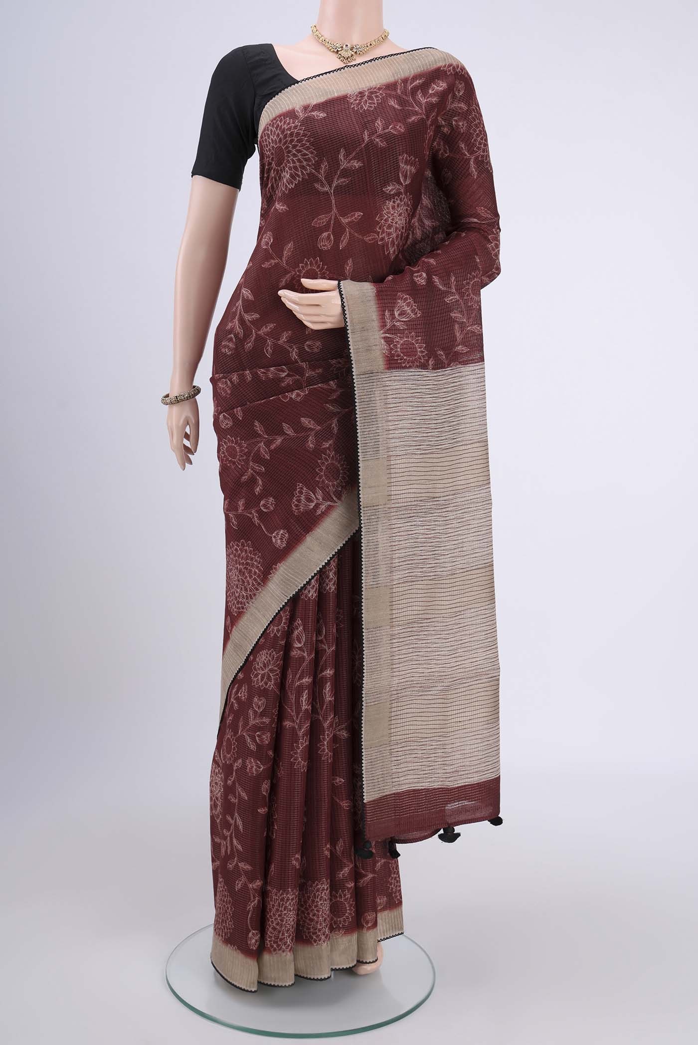 Brown Tussar Silk Saree