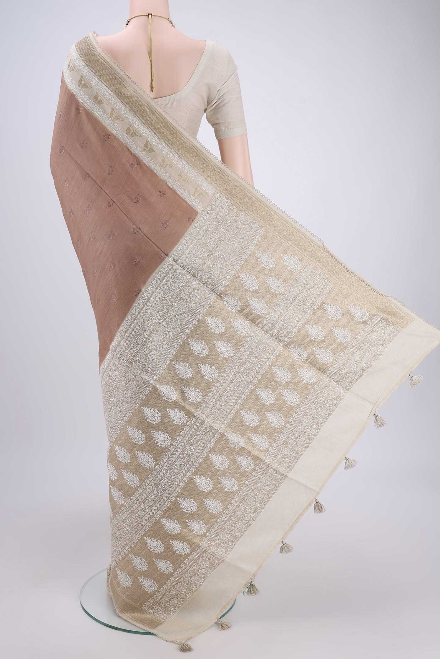 Brown Tussar Silk Saree - Image 3