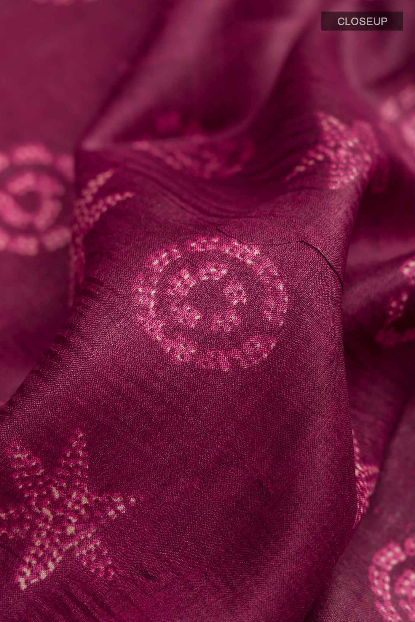 Burgundy Tussar Silk Saree - Image 2