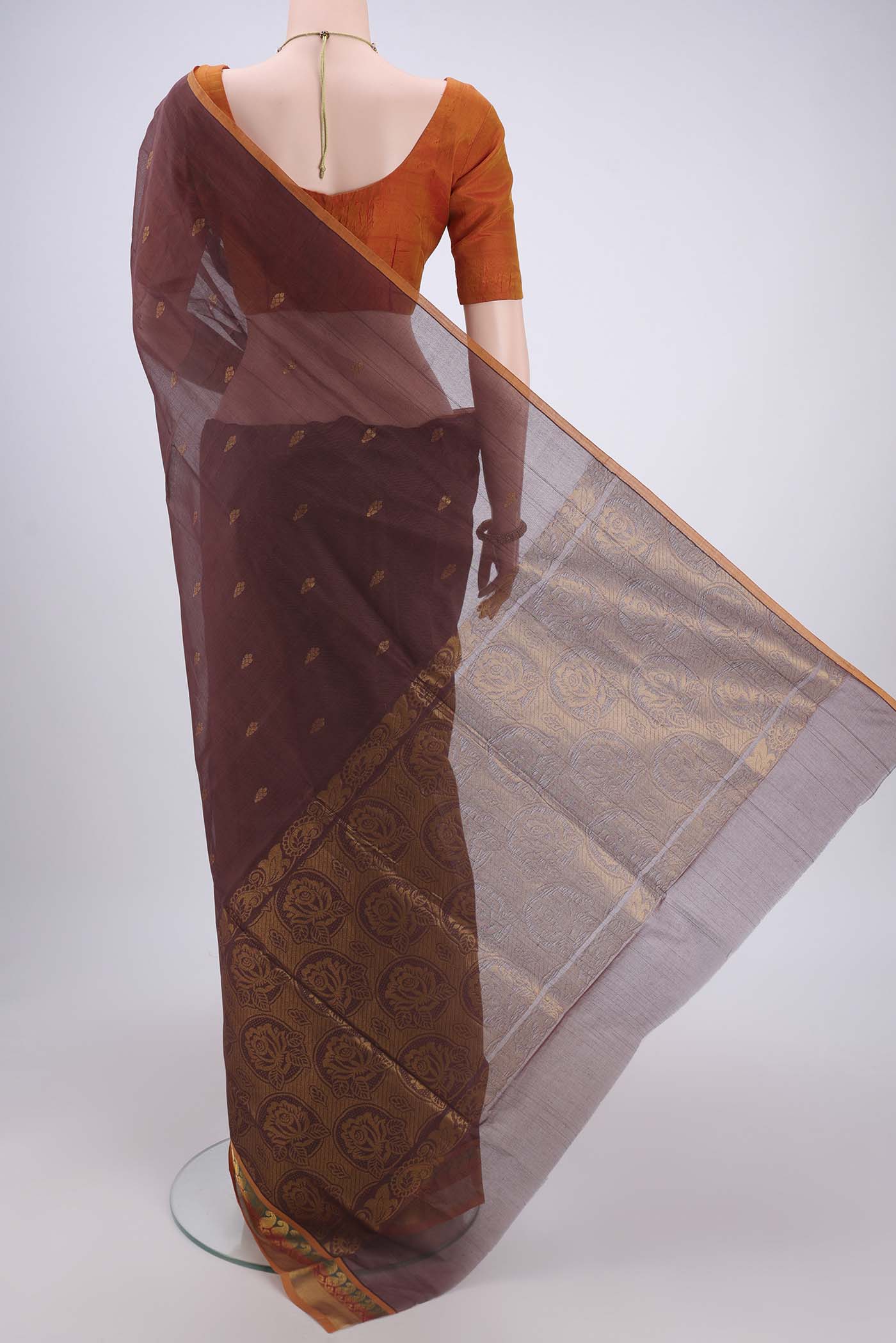 Brown Venkatagiri Cotton Saree - Image 3