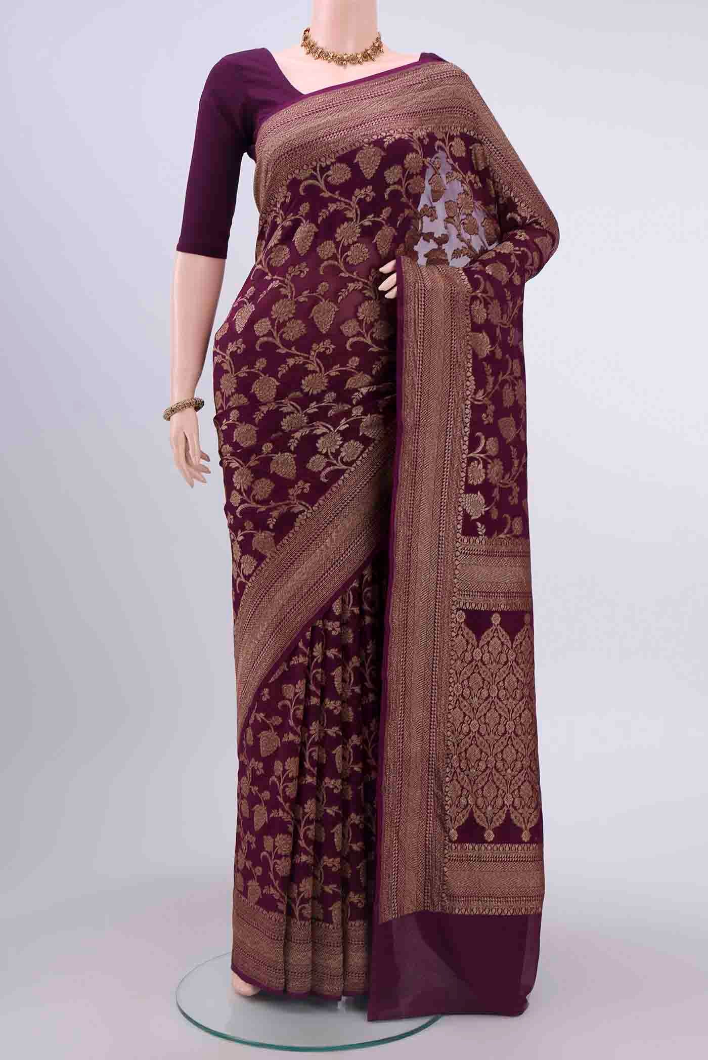Burgundy Banarasi Georgette Saree