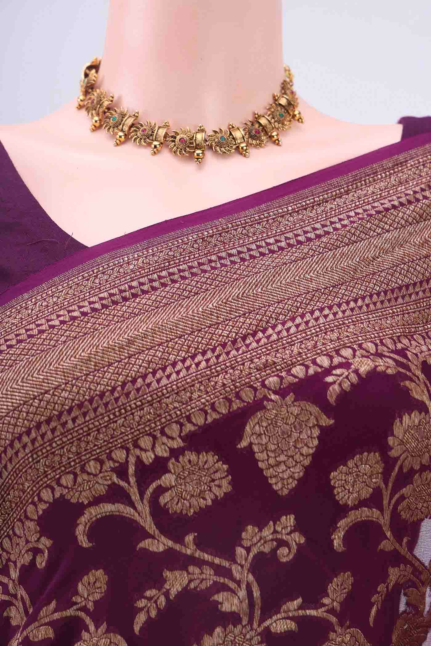 Burgundy Banarasi Georgette Saree - Image 2