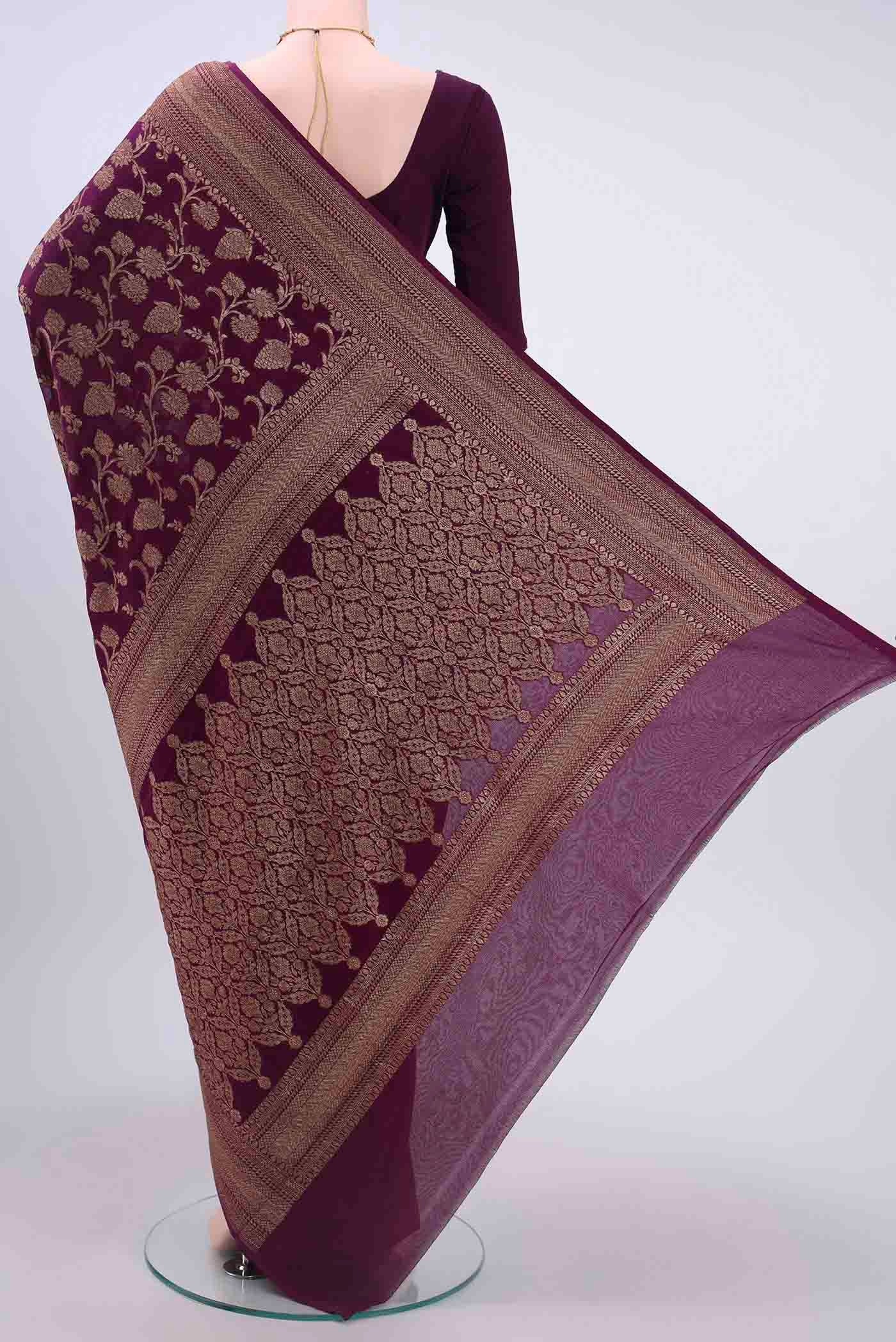 Burgundy Banarasi Georgette Saree - Image 3