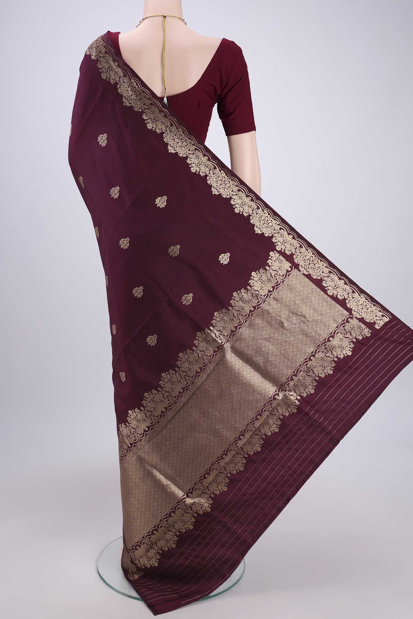 Burgundy Banarasi Katan Silk Saree - Image 3