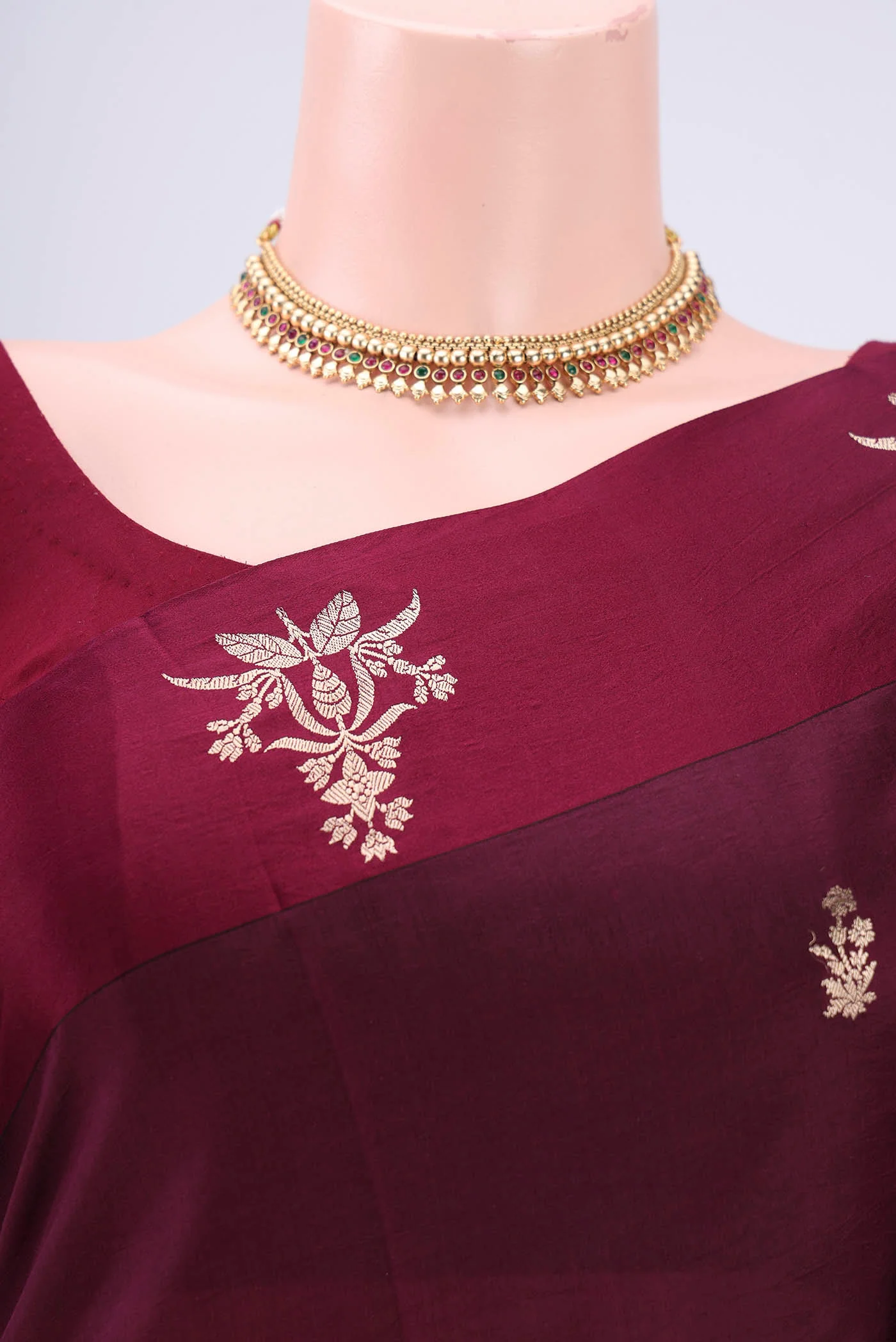 Burgundy Banarasi Katan Silk Saree - Image 2