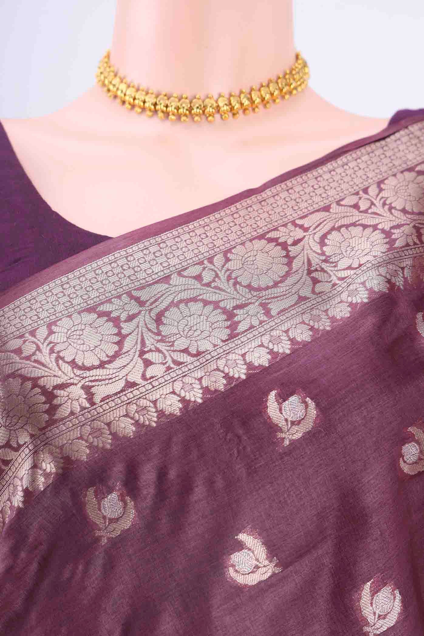 Mauve Banarasi Tussar Silk Saree - Image 2