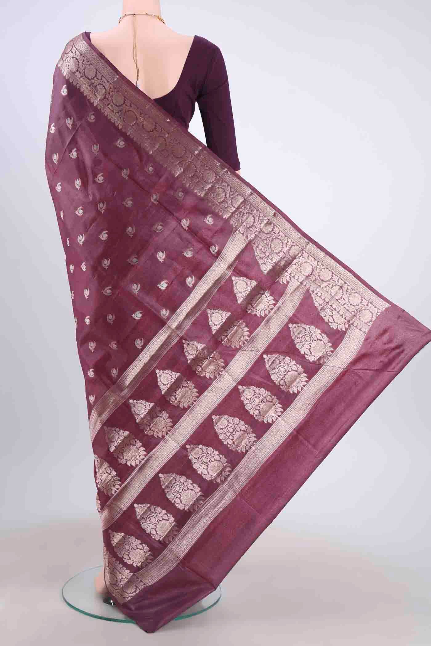 Mauve Banarasi Tussar Silk Saree - Image 3