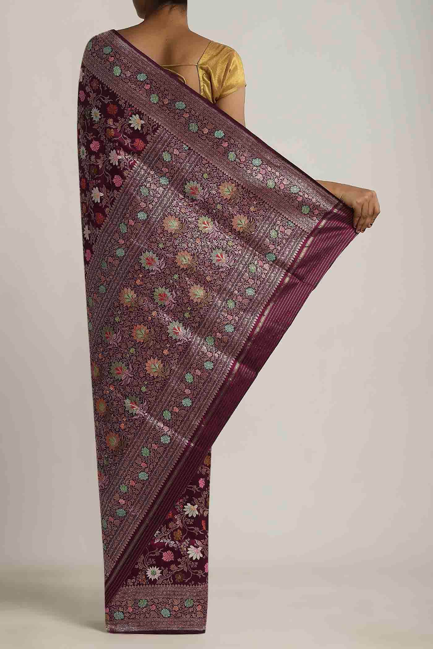 Burgundy Banarasi Silk Saree - Image 2