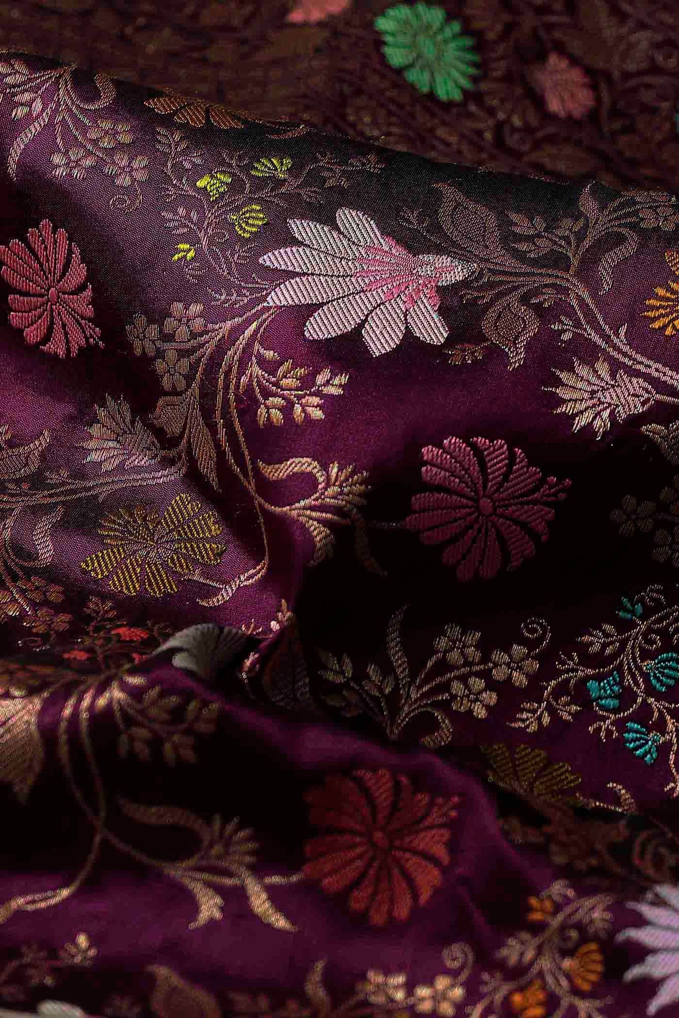 Burgundy Banarasi Silk Saree - Image 3