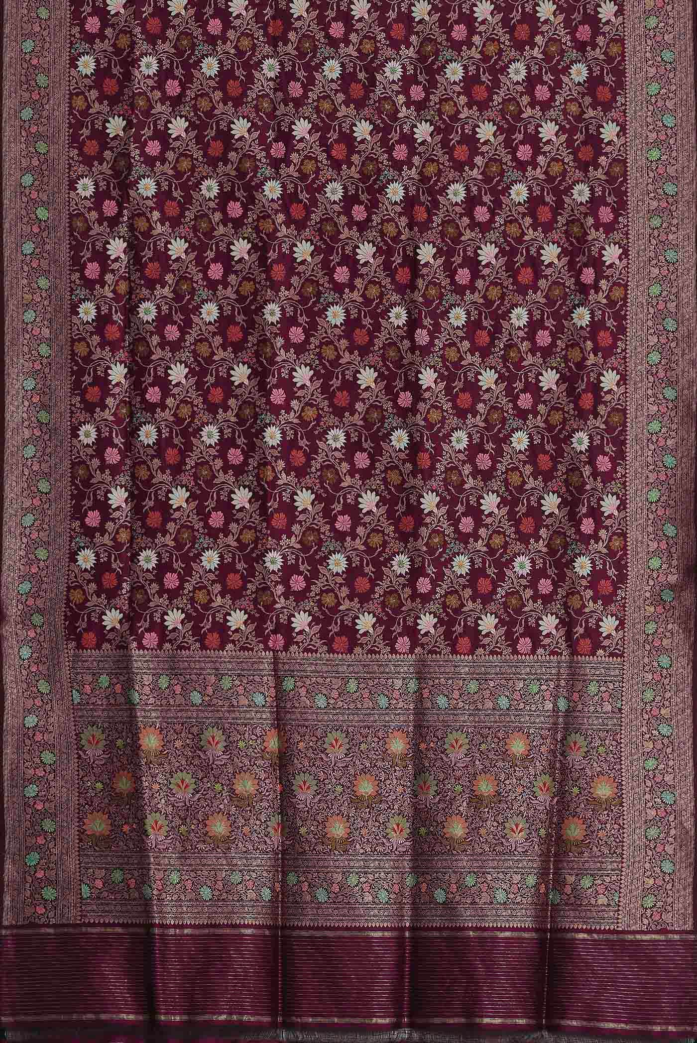 Burgundy Banarasi Silk Saree - Image 4