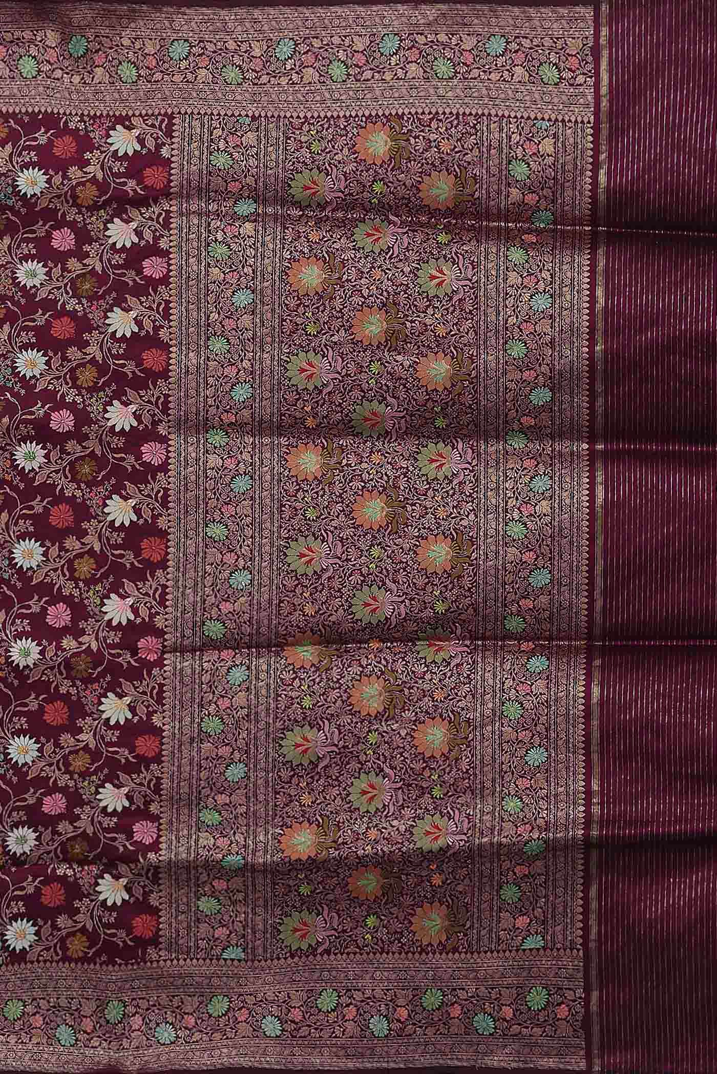 Burgundy Banarasi Silk Saree - Image 5