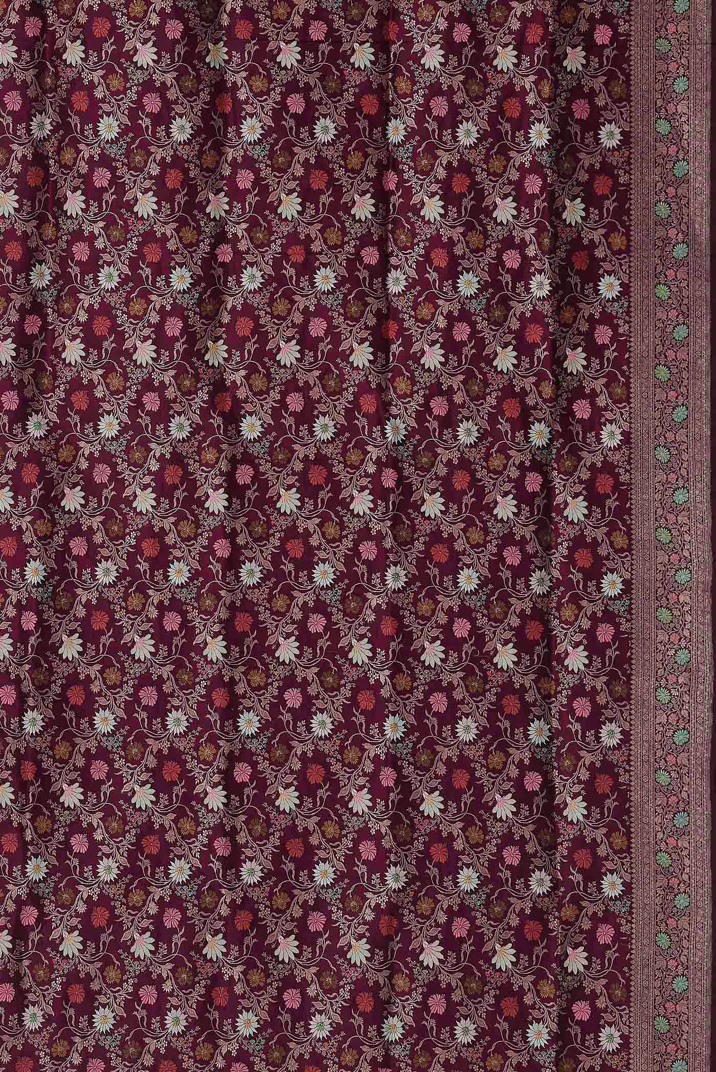 Burgundy Banarasi Silk Saree - Image 7
