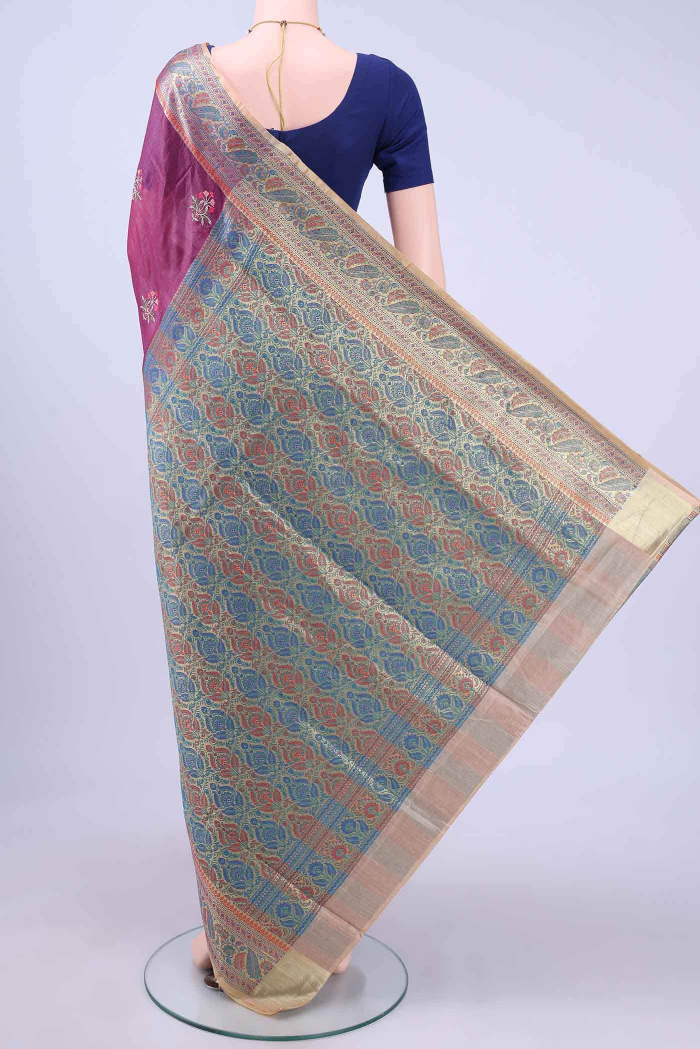 Burgundy Banarasi Silk Saree - Image 2